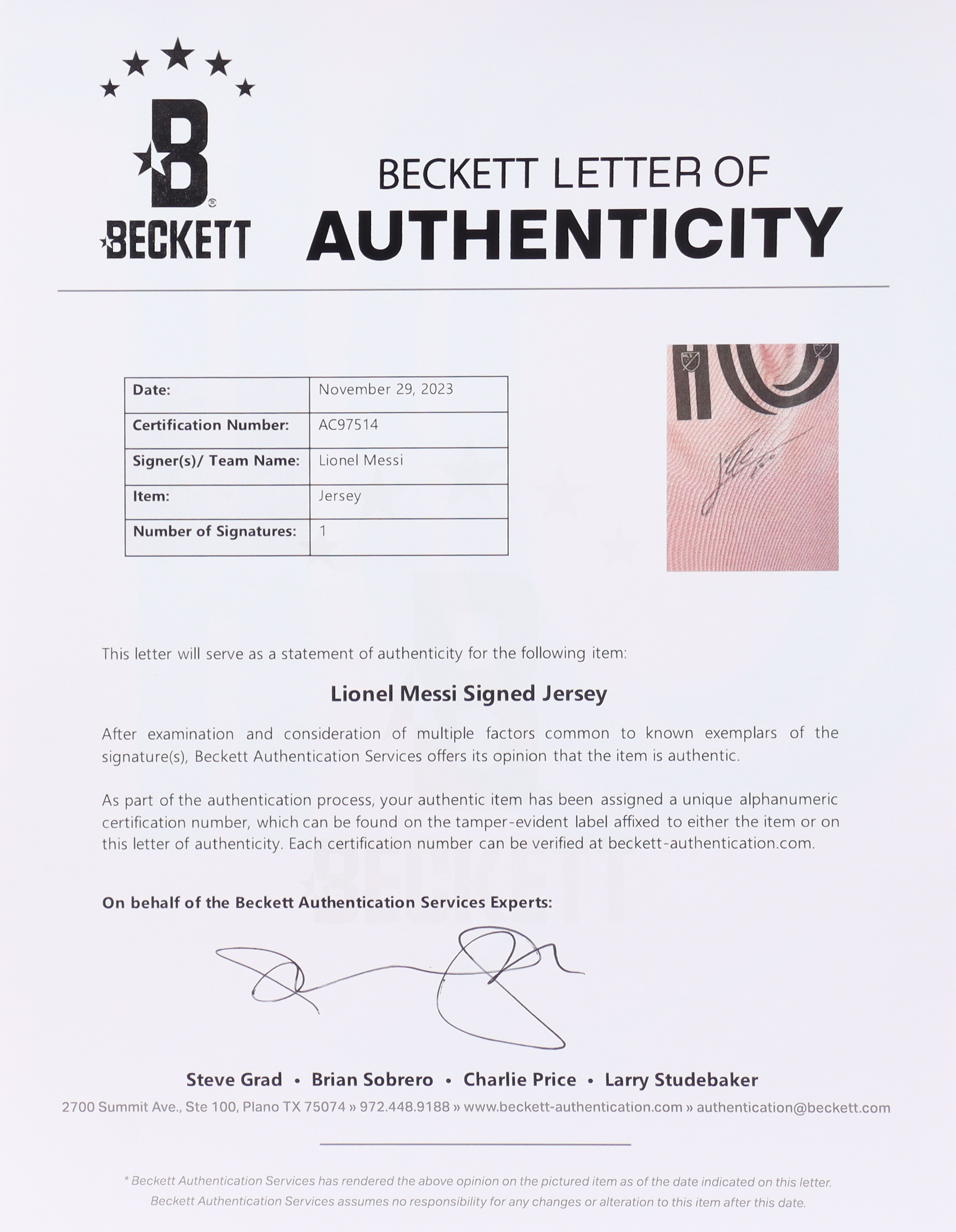 Lionel Messi Signed Inter Miami Jersey (Beckett) at PristineAuction.com Lionel Messi Signed Inter Miami Jersey (Beckett) at PristineAuction.com