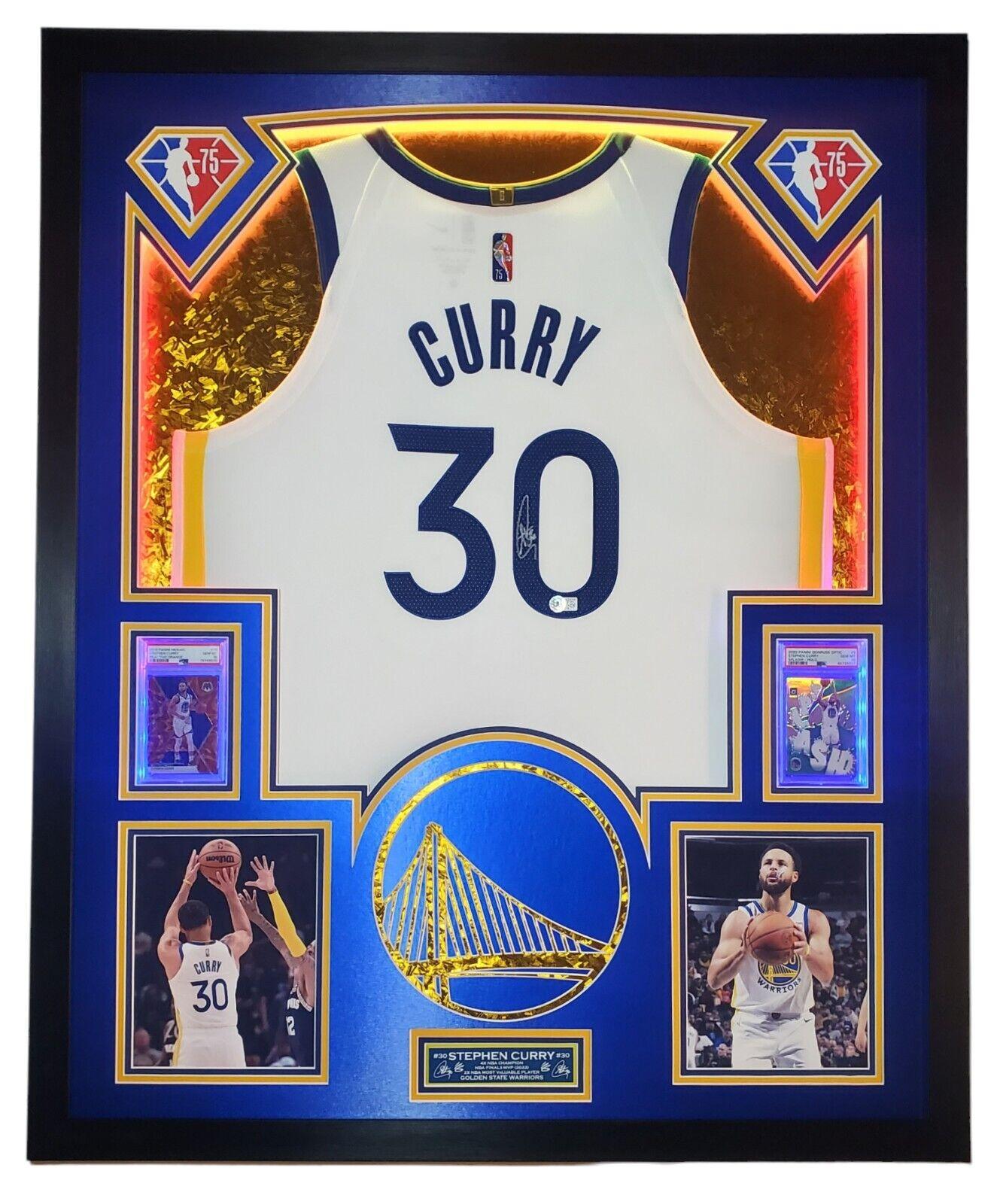 Stephen Curry Signed Warriors Custom Framed LED Backlit Nike