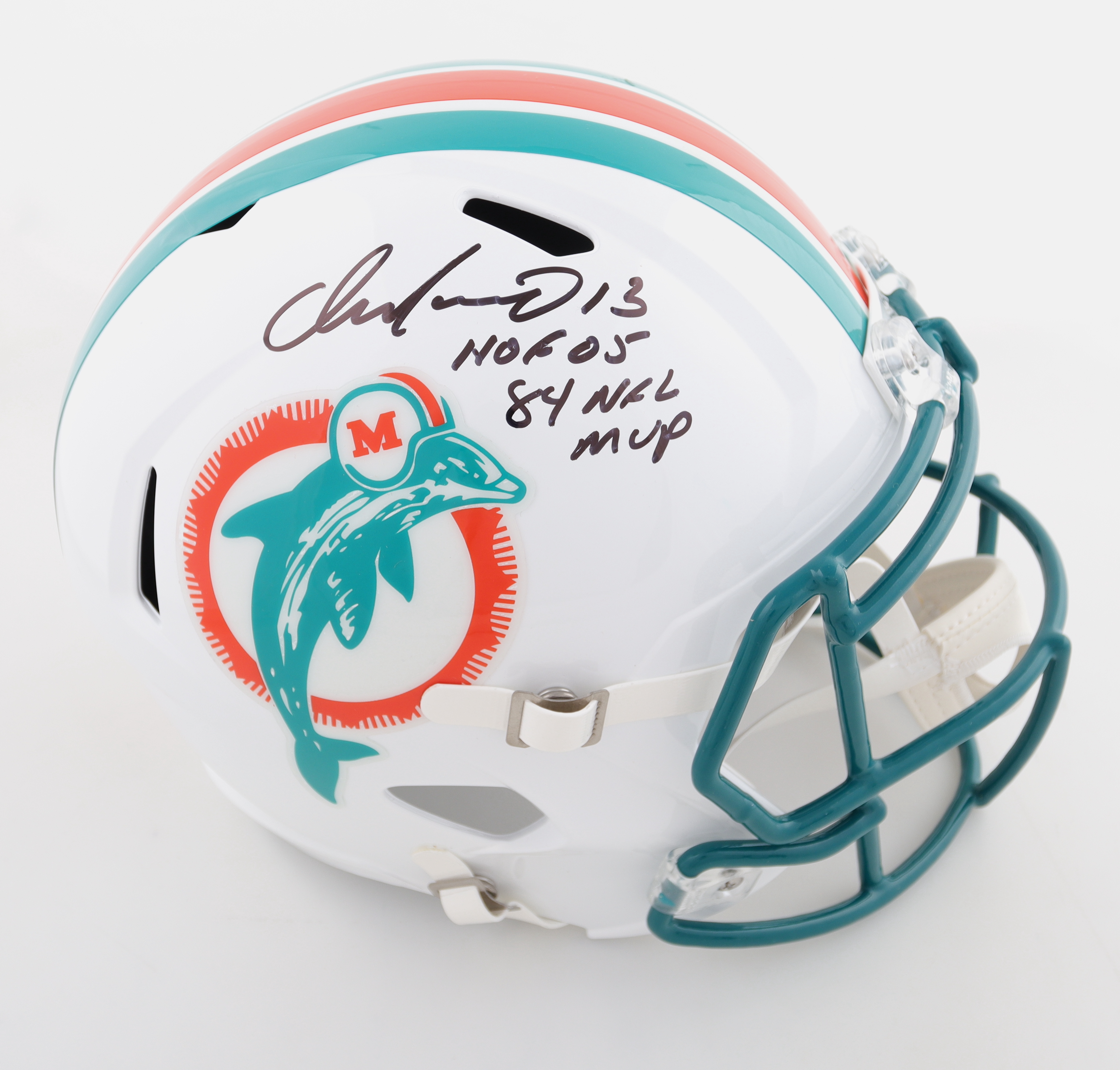Dan Marino Signed Dolphins Full-Size Throwback Alternate Speed Helmet Inscribed "84 MVP NFL" & "HOF 05" (Beckett) at PristineAuction.com Dan Marino Signed Dolphins Full-Size Throwback Alternate Speed Helmet Inscribed "84 MVP NFL" & "HOF 05" (Beckett) at PristineAuction.com