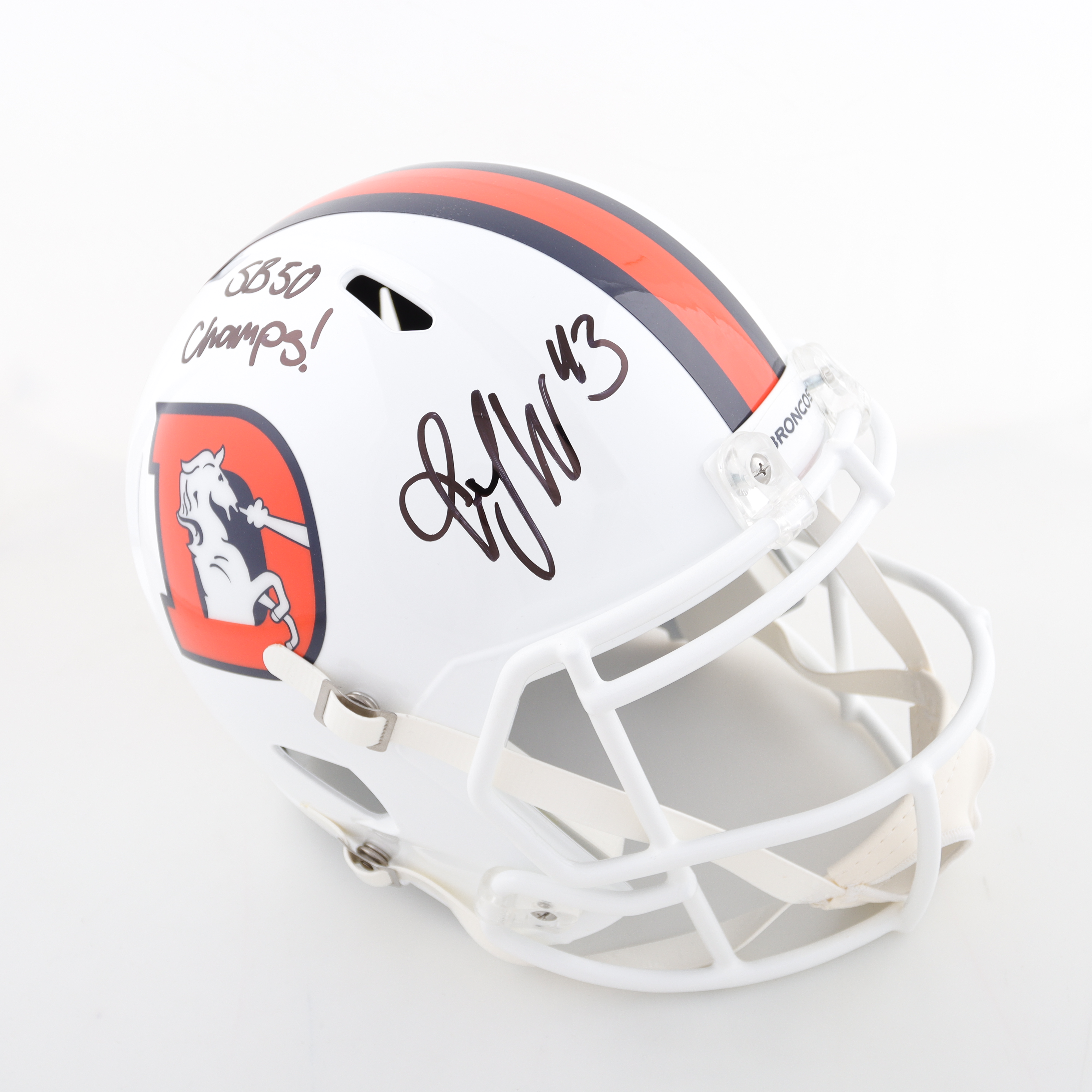 T. J. Ward Signed Broncos Full-Size Alternate Speed Helmet Inscribed "SB 50 Champs!" & "No Fly Zone" (JSA) at PristineAuction.com T. J. Ward Signed Broncos Full-Size Alternate Speed Helmet Inscribed "SB 50 Champs!" & "No Fly Zone" (JSA) at PristineAuction.com