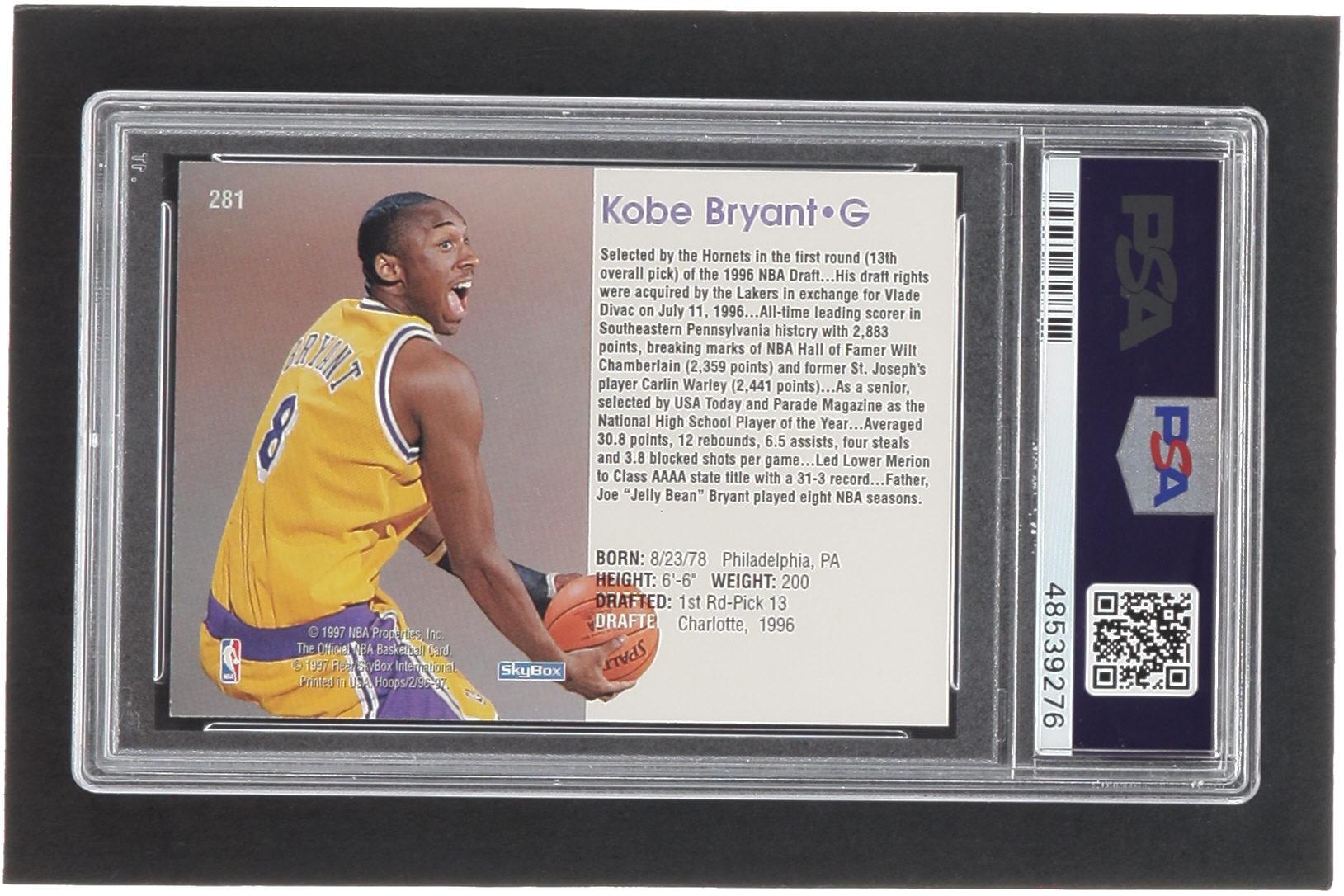 Kobe Bryant 1996-97 Hoops #281 RC (PSA 9) at PristineAuction.com Kobe Bryant 1996-97 Hoops #281 RC (PSA 9) at PristineAuction.com