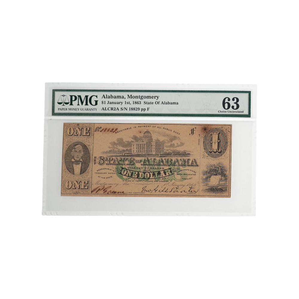 1863 State of Alabama $1 Note - Montgomery, AL (PMG CU63) | Pristine ...