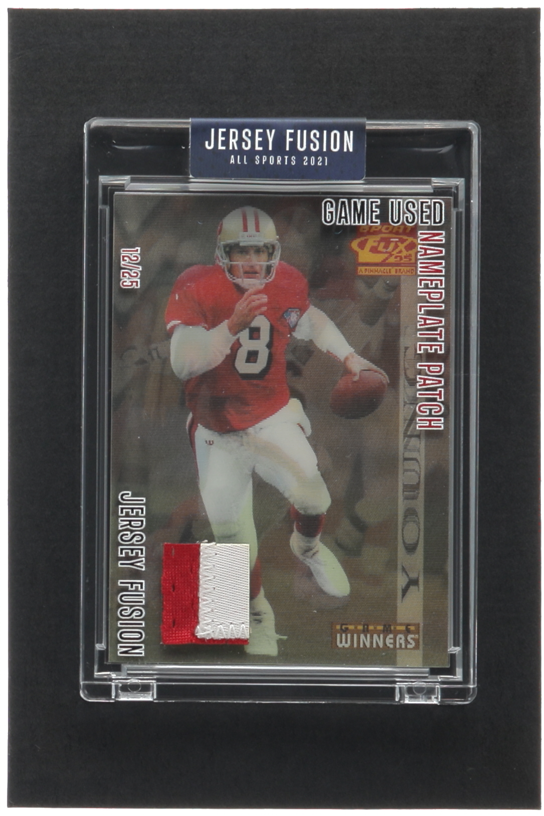 Steve Young 2021 Jersey Fusion Game Used Nameplate Patch #SY94 #12/25 at PristineAuction.com Steve Young 2021 Jersey Fusion Game Used Nameplate Patch #SY94 #12/25 at PristineAuction.com