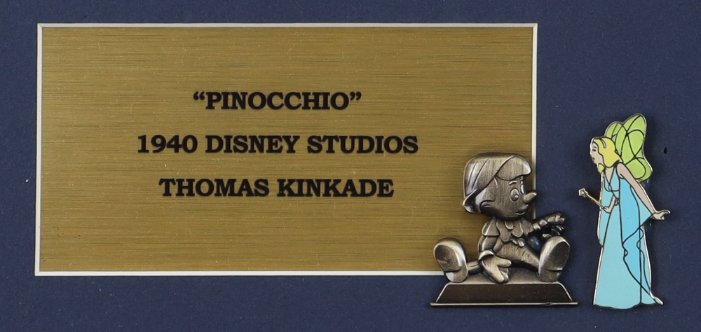 Thomas Kinkade "Pinocchio" Custom Framed Print with (2) Character Pins at PristineAuction.com Thomas Kinkade "Pinocchio" Custom Framed Print with (2) Character Pins at PristineAuction.com