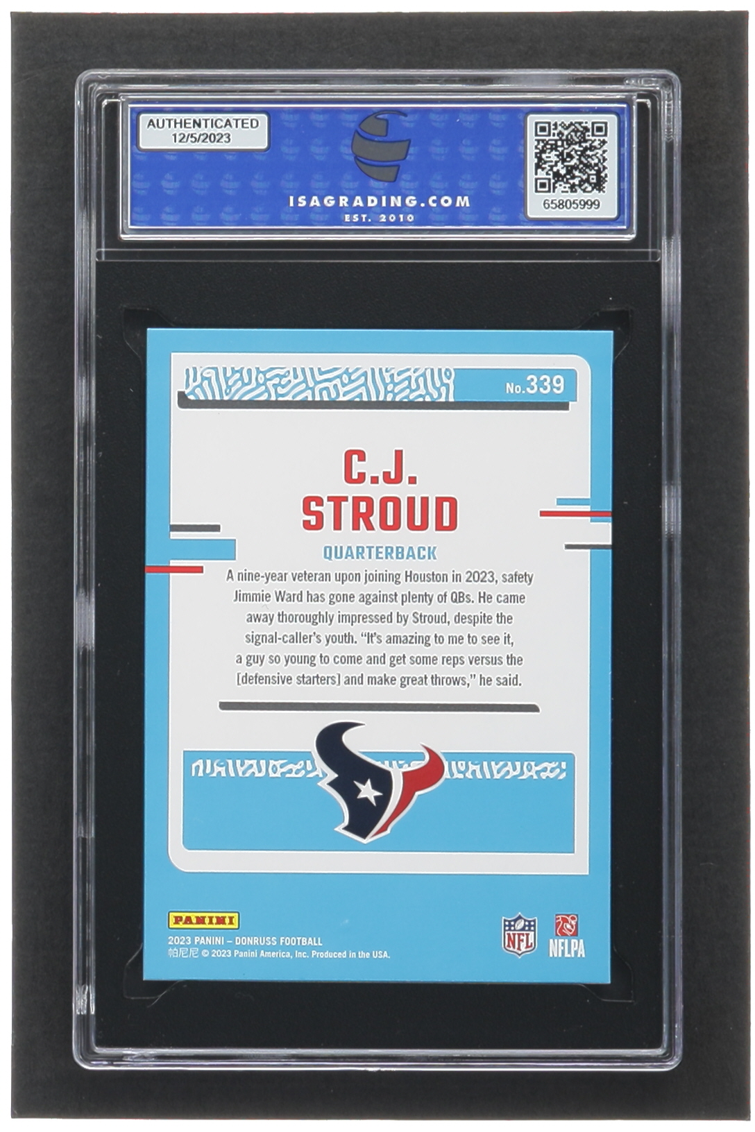 CJ Stroud 2023 Donruss #339 RR RC (ISA 10) at PristineAuction.com CJ Stroud 2023 Donruss #339 RR RC (ISA 10) at PristineAuction.com