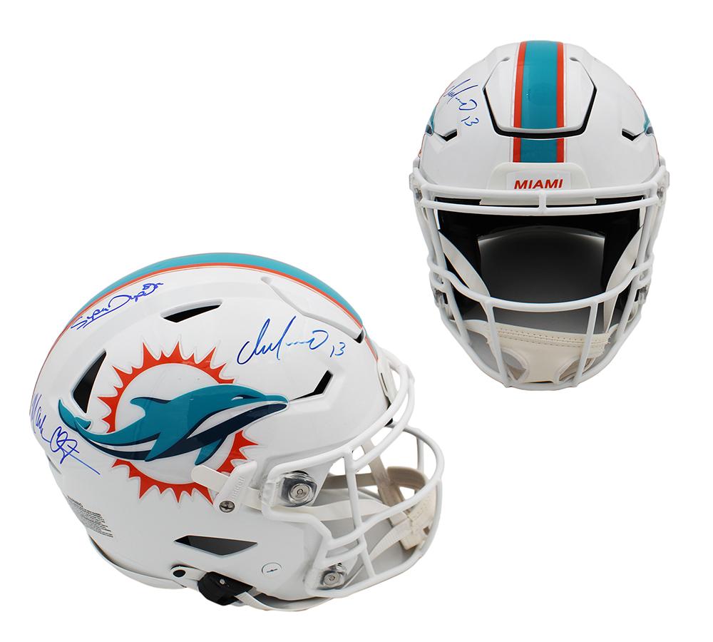 Dan Marino, Mark Clayton & Mark "Super" Duper Signed Dolphins Full-Size Authentic On-Field SpeedFlex Helmet (JSA) at PristineAuction.com Dan Marino, Mark Clayton & Mark "Super" Duper Signed Dolphins Full-Size Authentic On-Field SpeedFlex Helmet (JSA) at PristineAuction.com