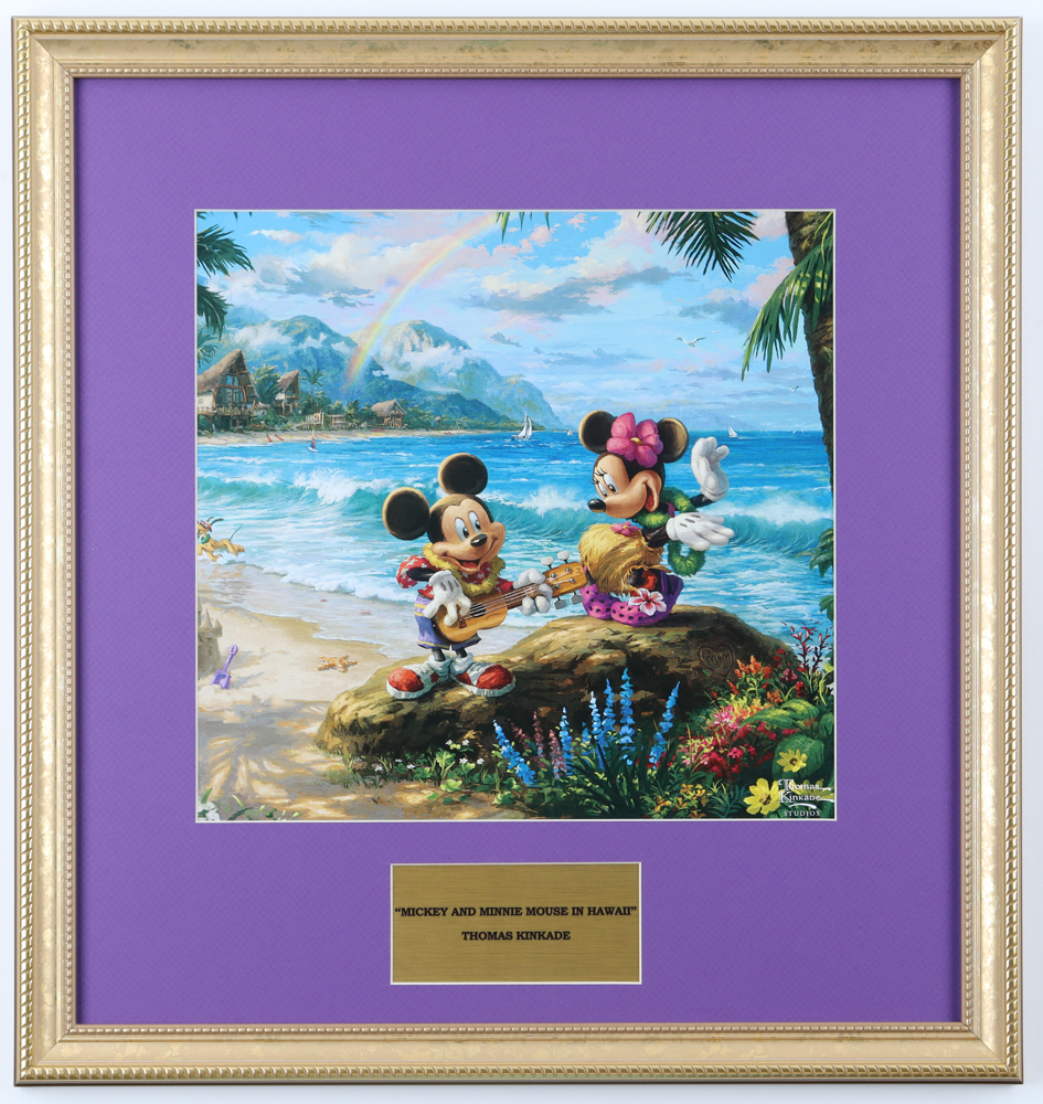 Thomas Kinkade "Mickey and Minnie in Hawaii" Custom Framed Print Display at PristineAuction.com Thomas Kinkade "Mickey and Minnie in Hawaii" Custom Framed Print Display at PristineAuction.com