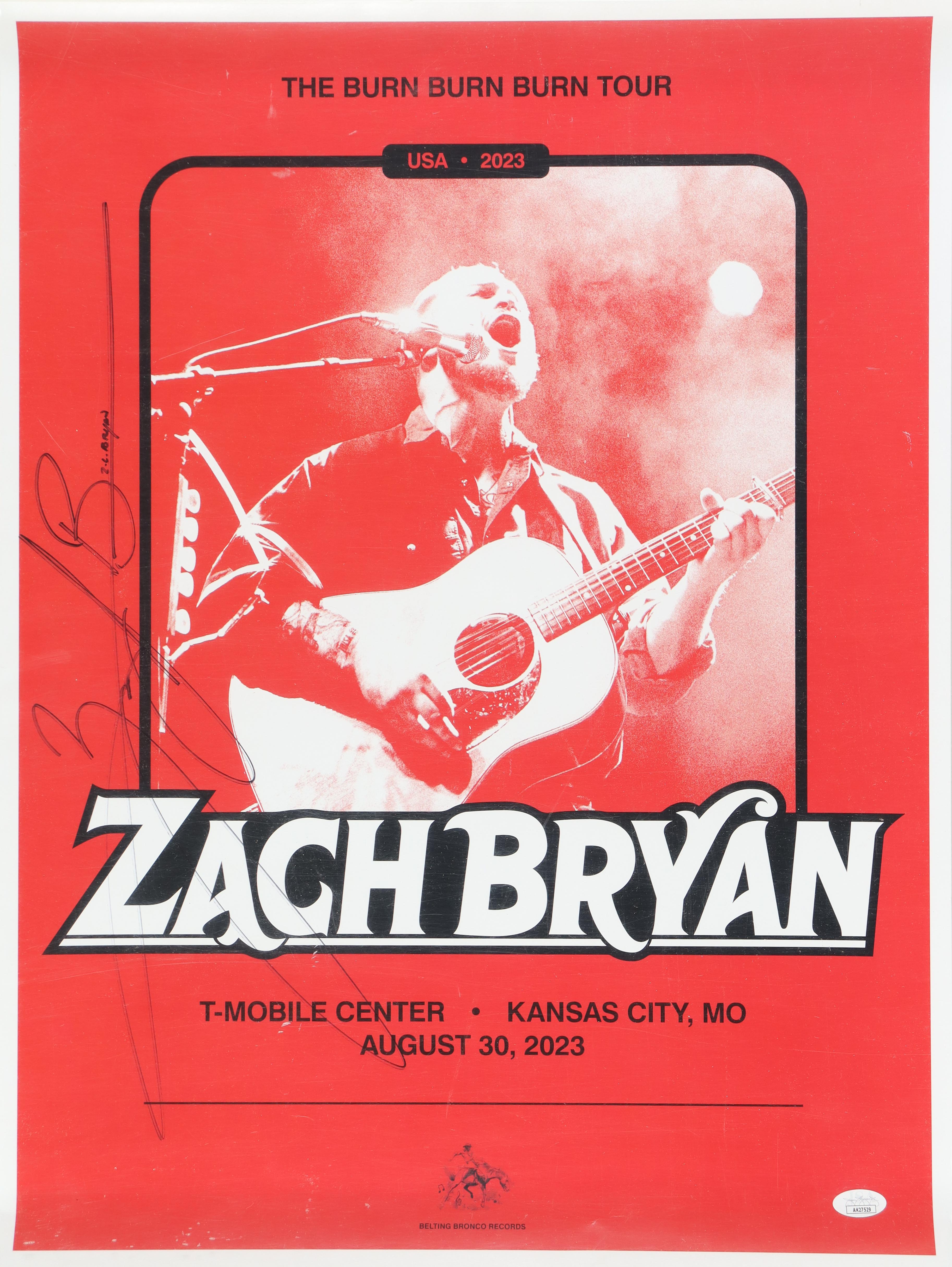 Zach Bryan Signed 2023 "The Burn Burn Burn Tour" 18x24 Concert Poster (JSA) at PristineAuction.com Zach Bryan Signed 2023 "The Burn Burn Burn Tour" 18x24 Concert Poster (JSA) at PristineAuction.com