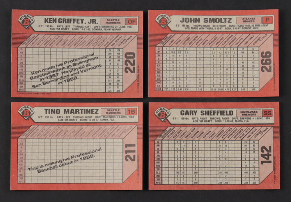 1989 Bowman Baseball Complete Set of (484) Cards with Ken Griffey Jr. #220 RC, Tino Martinez #211 RC, Gary Sheffield #142 RC, John Smoltz #266 RC at PristineAuction.com 1989 Bowman Baseball Complete Set of (484) Cards with Ken Griffey Jr. #220 RC, Tino Martinez #211 RC, Gary Sheffield #142 RC, John Smoltz #266 RC at PristineAuction.com