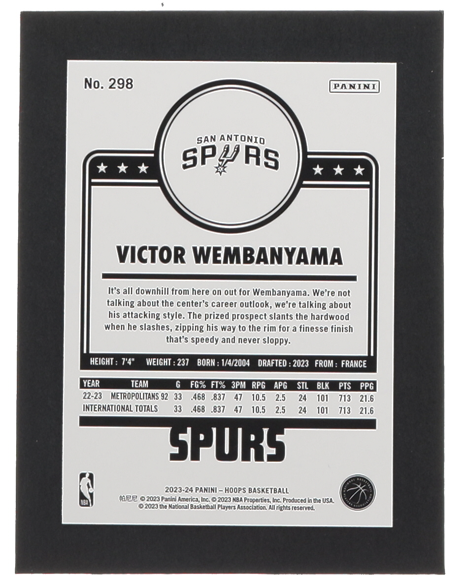 Victor Wembanyama 2023-24 Hoops #298 RC at PristineAuction.com Victor Wembanyama 2023-24 Hoops #298 RC at PristineAuction.com