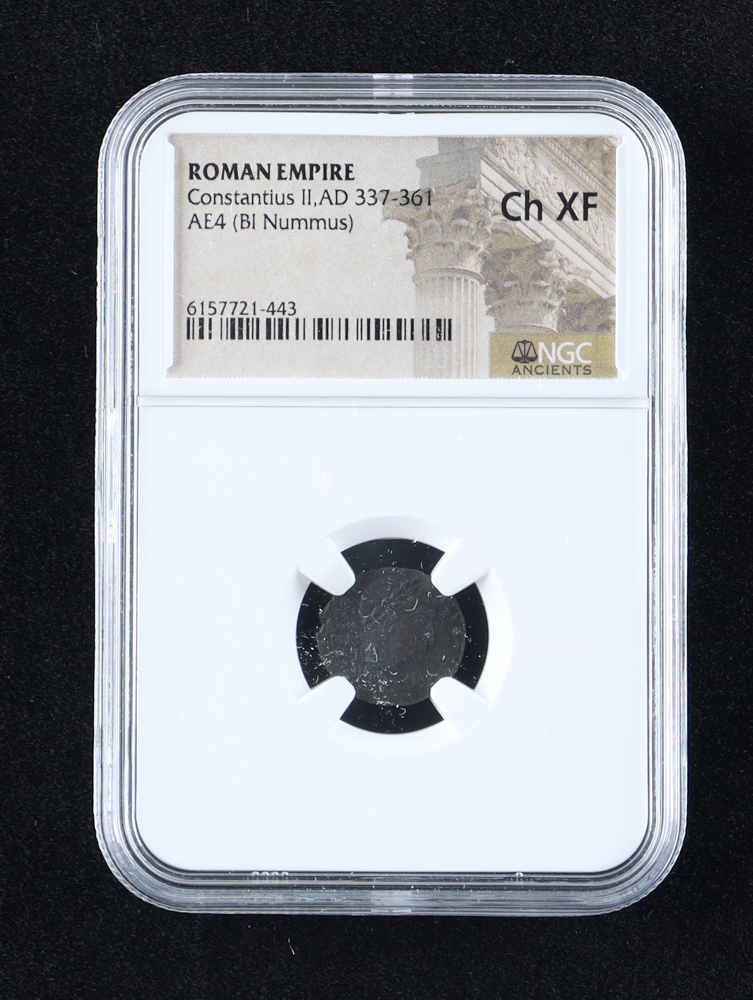 Roman Empire - Constantius II, AD 337-361, AE4 (BI Nummus) (NGC Choice XF) at PristineAuction.com Roman Empire - Constantius II, AD 337-361, AE4 (BI Nummus) (NGC Choice XF) at PristineAuction.com