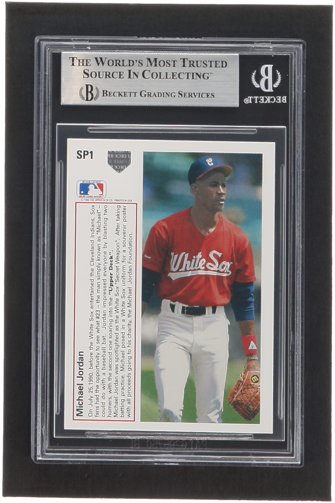 Michael Jordan 1991 Upper Deck #SP1 SP RC / Shown Batting in White Sox Uniform (BGS 8) at PristineAuction.com Michael Jordan 1991 Upper Deck #SP1 SP RC / Shown Batting in White Sox Uniform (BGS 8) at PristineAuction.com