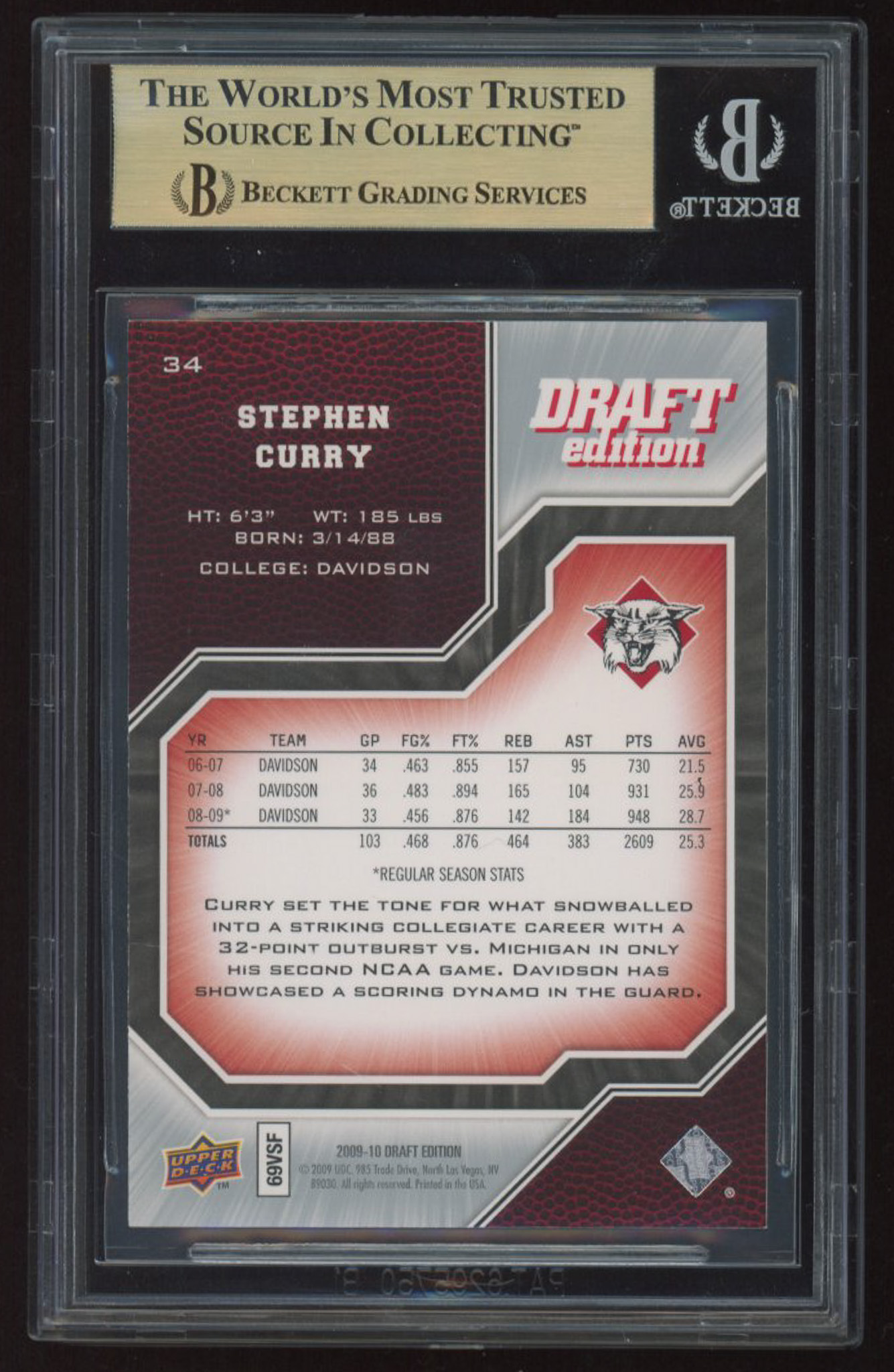 Stephen Curry 2009-10 Upper Deck Draft Edition #34 SP RC (BGS 9.5) at PristineAuction.com Stephen Curry 2009-10 Upper Deck Draft Edition #34 SP RC (BGS 9.5) at PristineAuction.com
