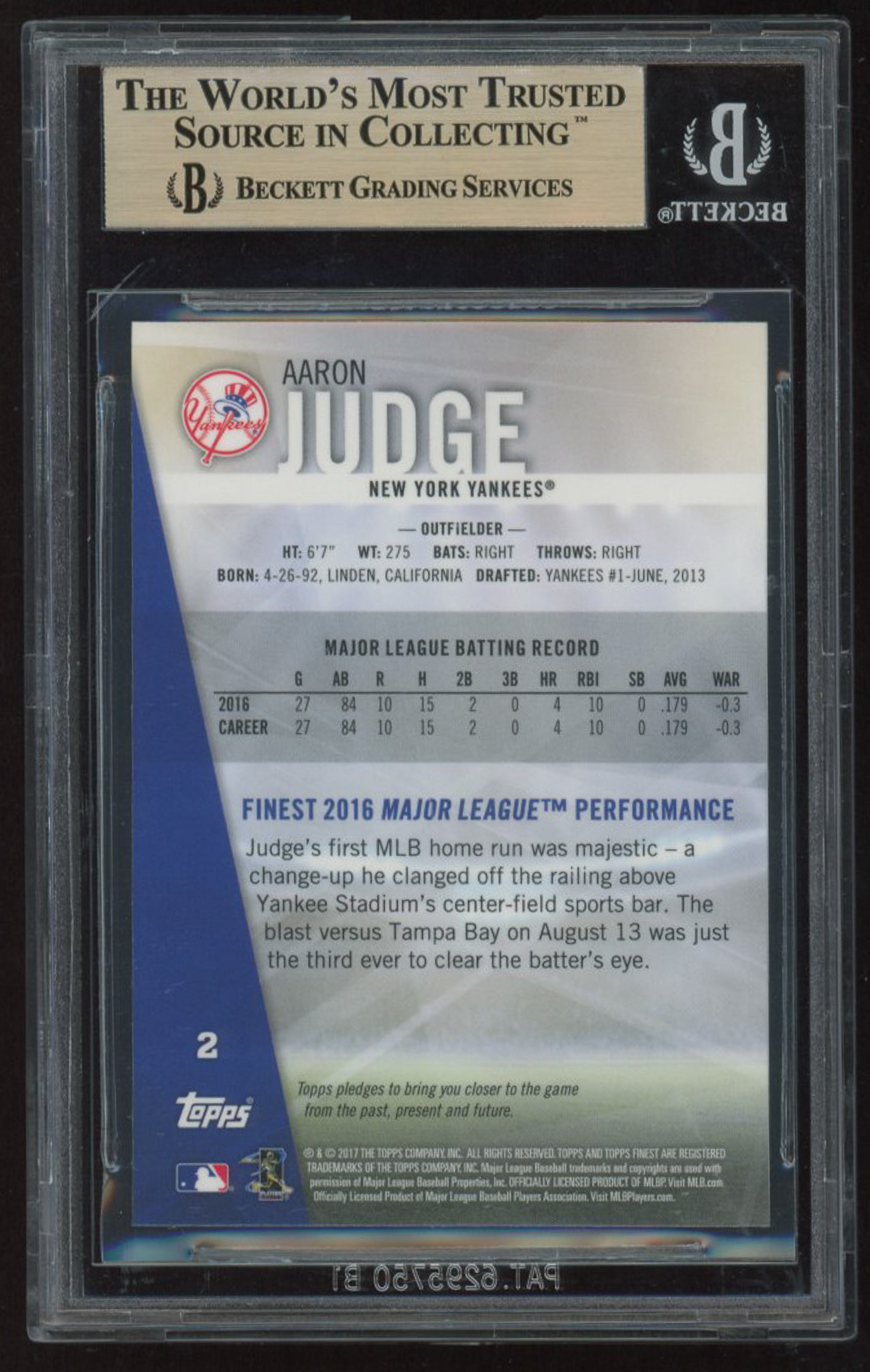 Aaron Judge 2017 Finest #2 RC (BGS 9.5) at PristineAuction.com Aaron Judge 2017 Finest #2 RC (BGS 9.5) at PristineAuction.com