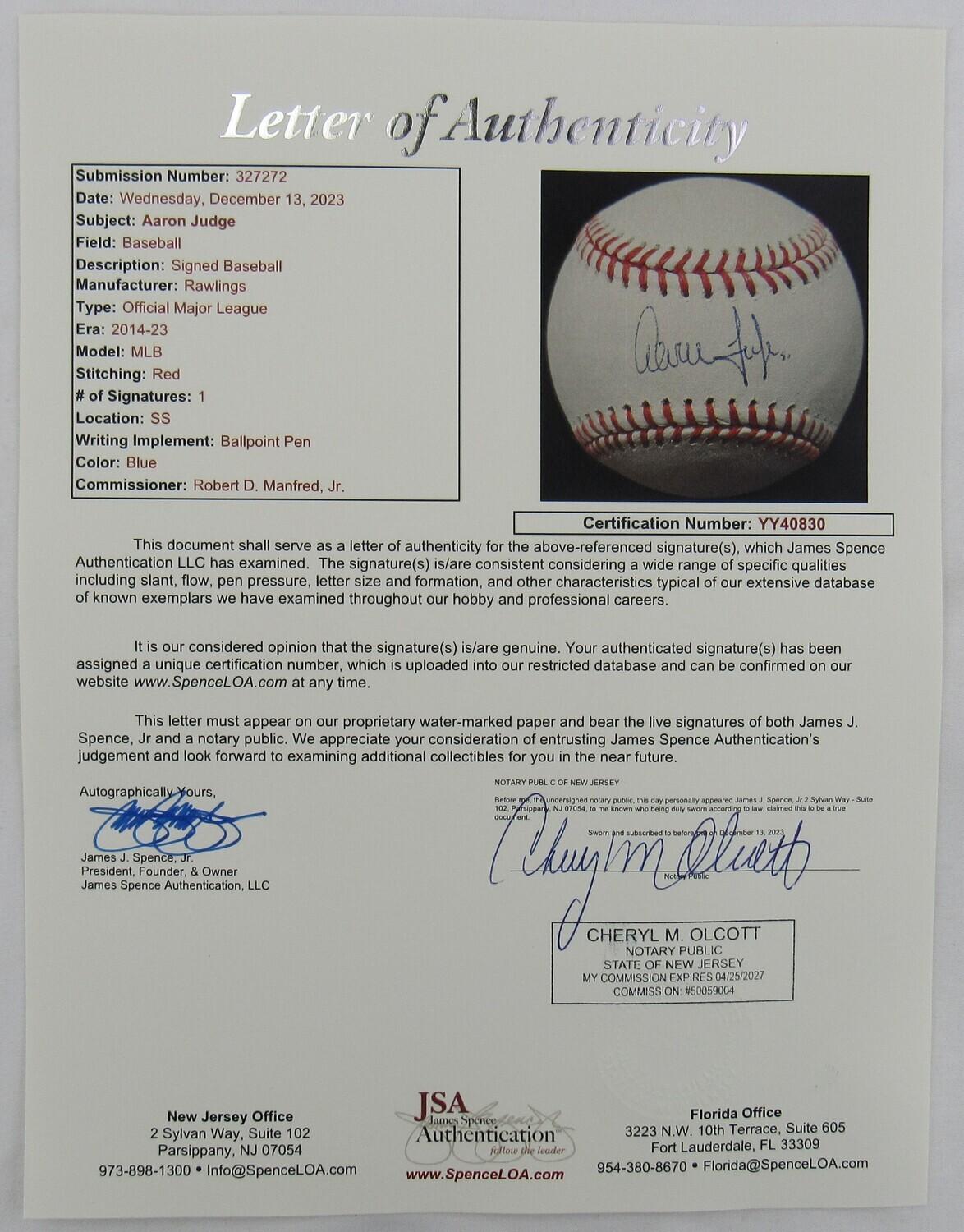 Aaron Judge Signed OML Baseball (JSA) at PristineAuction.com Aaron Judge Signed OML Baseball (JSA) at PristineAuction.com