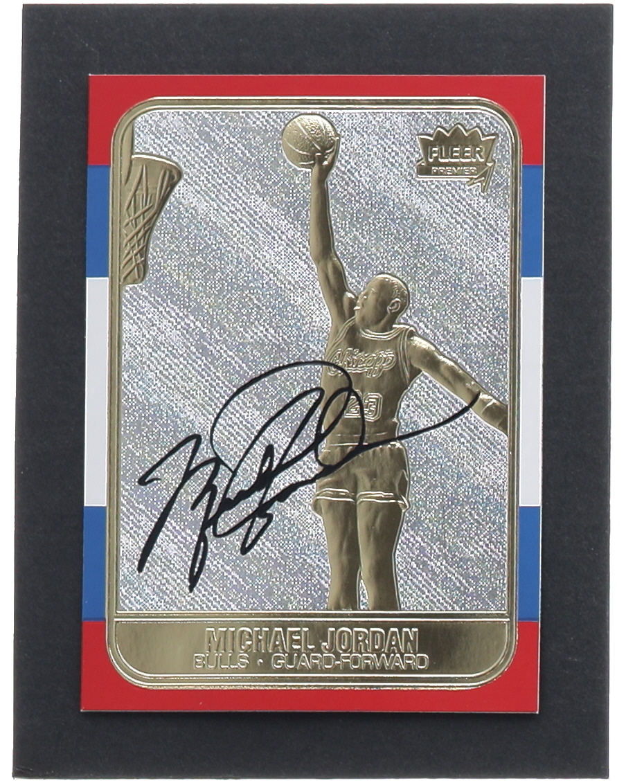 Michael Jordan 1997 Fleer Premier Signature Series Holo Prism Refractor 23Kt Gold Card at PristineAuction.com Michael Jordan 1997 Fleer Premier Signature Series Holo Prism Refractor 23Kt Gold Card at PristineAuction.com