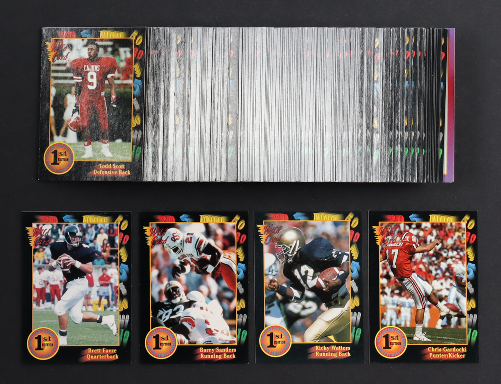 1991 Wild Card Football Complete Set of (160) Cards Including Brett Favre #119, Barry Sanders #106, Rickey Watters # 56 & Chris Gardocki #45 at PristineAuction.com 1991 Wild Card Football Complete Set of (160) Cards Including Brett Favre #119, Barry Sanders #106, Rickey Watters # 56 & Chris Gardocki #45 at PristineAuction.com