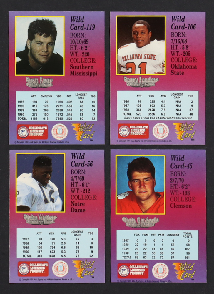 1991 Wild Card Football Complete Set of (160) Cards Including Brett Favre #119, Barry Sanders #106, Rickey Watters # 56 & Chris Gardocki #45 at PristineAuction.com 1991 Wild Card Football Complete Set of (160) Cards Including Brett Favre #119, Barry Sanders #106, Rickey Watters # 56 & Chris Gardocki #45 at PristineAuction.com