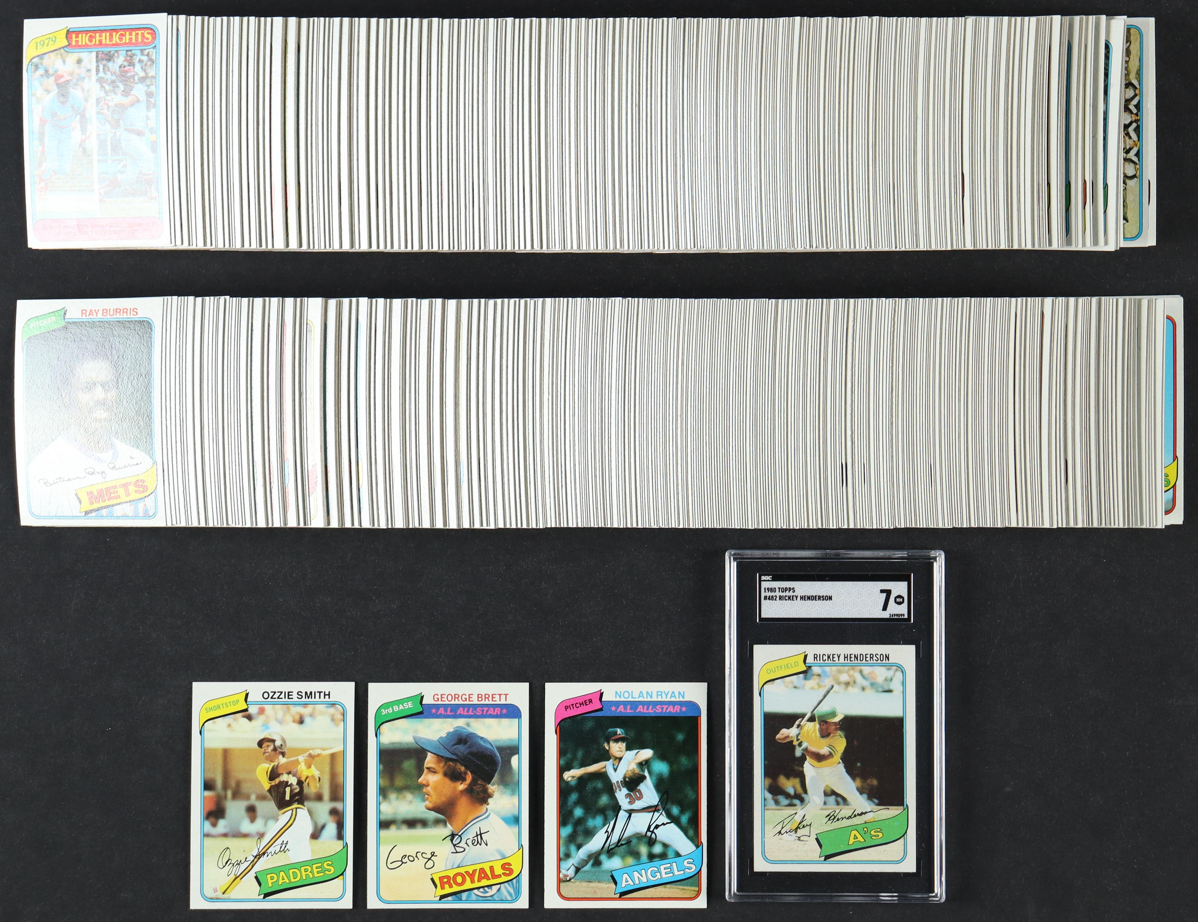 1980 Topps Baseball Complete Set of (726) Cards with Rickey Henderson #482 RC (SGC 7), Ozzie Smith #393, George Brett #450, Nolan Ryan #580 at PristineAuction.com 1980 Topps Baseball Complete Set of (726) Cards with Rickey Henderson #482 RC (SGC 7), Ozzie Smith #393, George Brett #450, Nolan Ryan #580 at PristineAuction.com