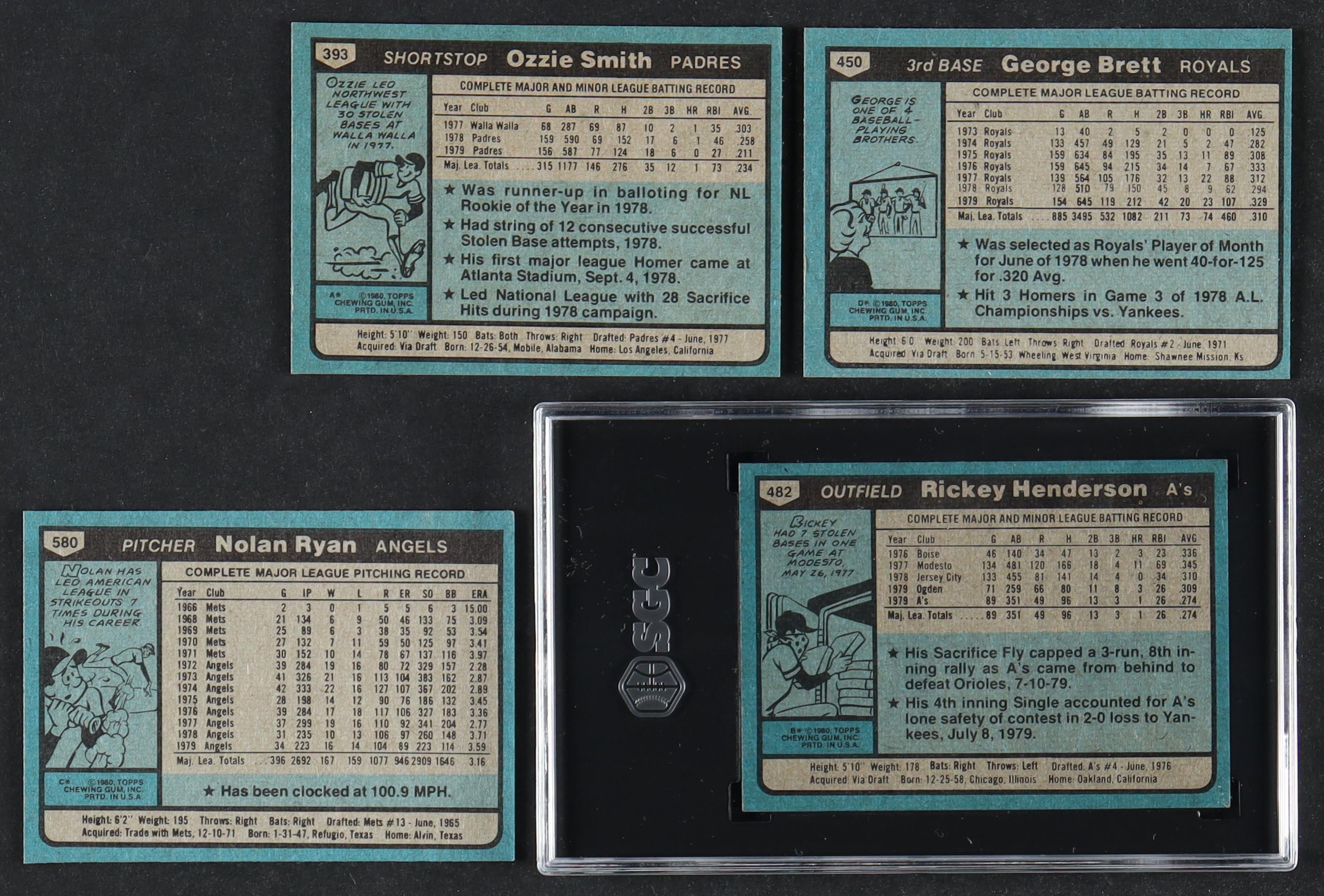 1980 Topps Baseball Complete Set of (726) Cards with Rickey Henderson #482 RC (SGC 7), Ozzie Smith #393, George Brett #450, Nolan Ryan #580 at PristineAuction.com 1980 Topps Baseball Complete Set of (726) Cards with Rickey Henderson #482 RC (SGC 7), Ozzie Smith #393, George Brett #450, Nolan Ryan #580 at PristineAuction.com