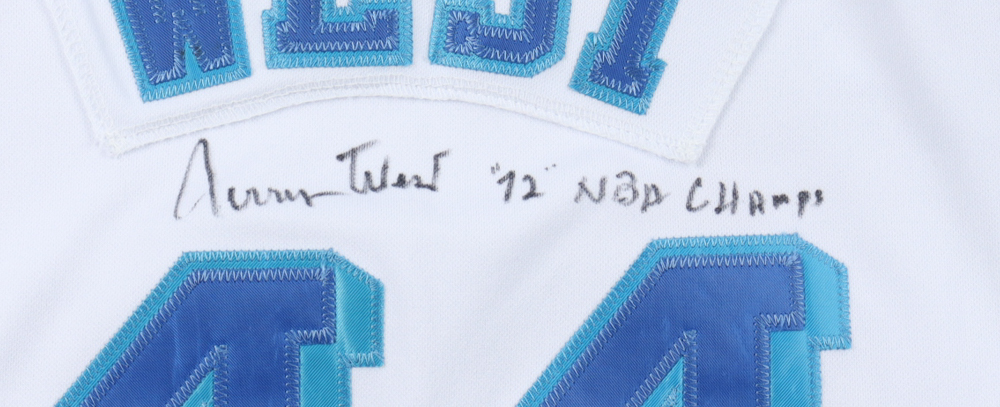 Jerry West Twice-Signed Jersey Inscribed "72 NBA Champs" & "72" (PSA) at PristineAuction.com Jerry West Twice-Signed Jersey Inscribed "72 NBA Champs" & "72" (PSA) at PristineAuction.com