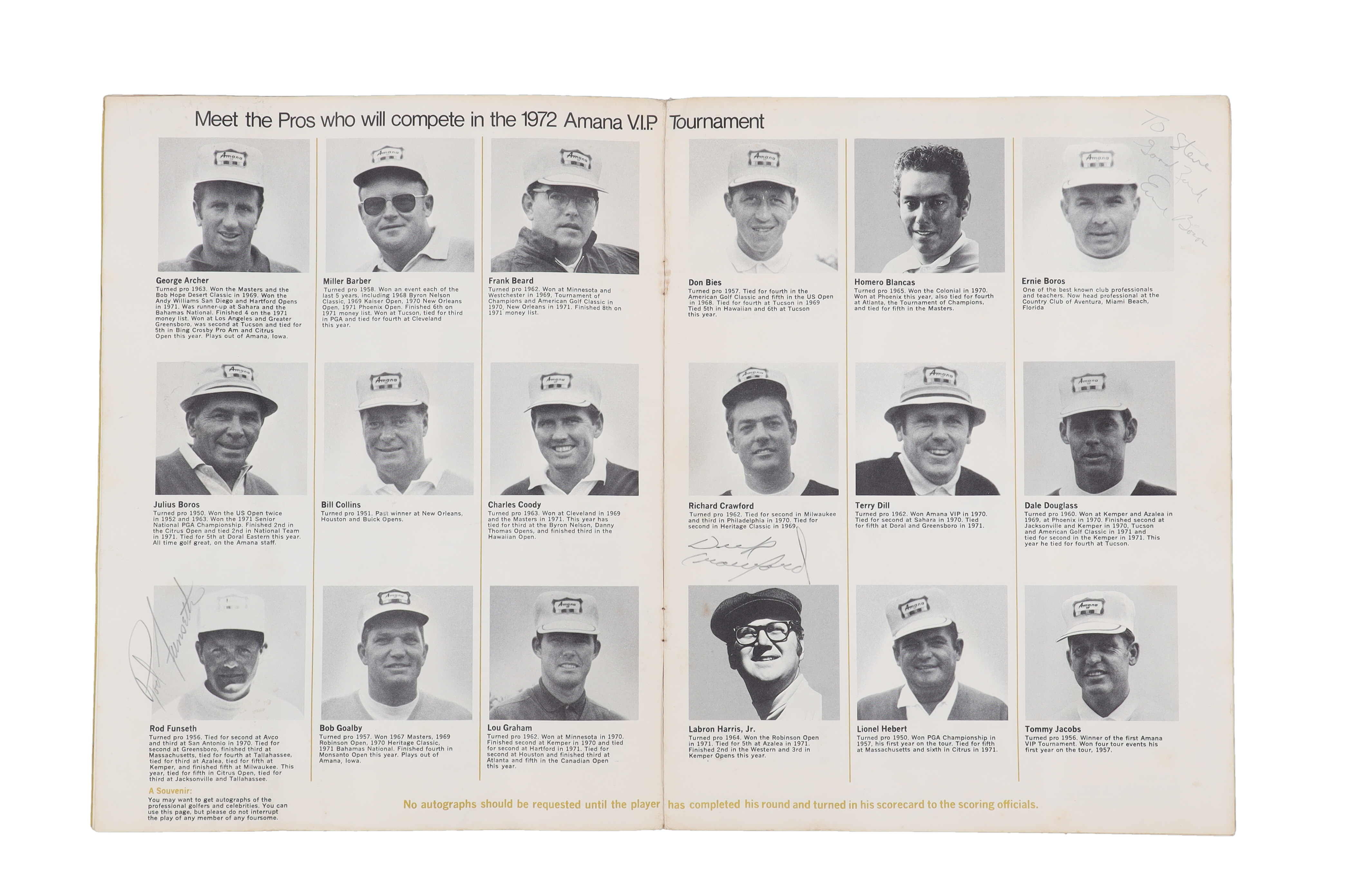 1972 Iowa City V.I.P. Golf Tournament Official Program Signed by (4 ...