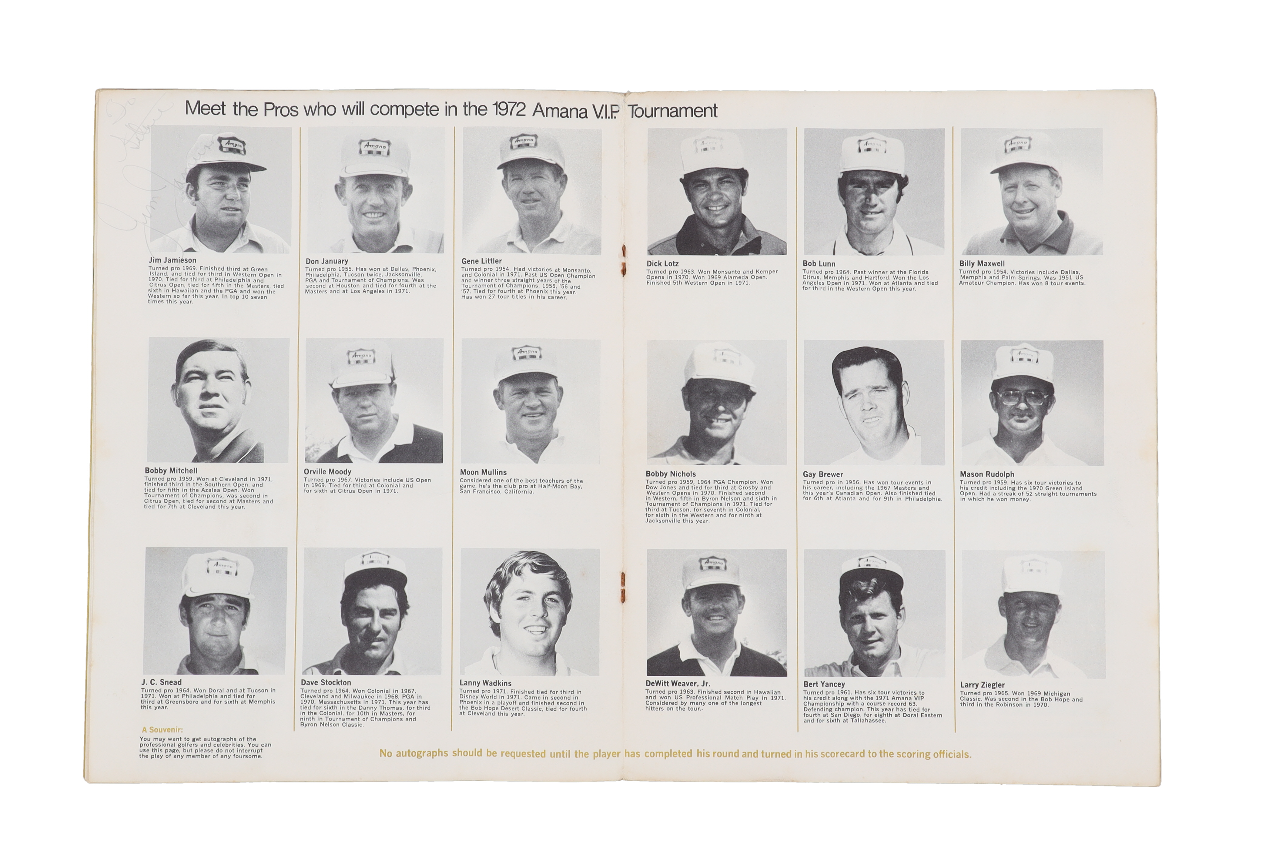 1972 Iowa City V.I.P. Golf Tournament Official Program Signed by (4 ...