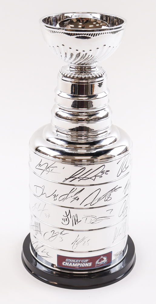 2021-2022 Avalanche Stanley Cup Replica Trophy Signed By (18) With Cole Makar, Samuel Girard, Andrew Cogliano, Devon Toews (Beckett) at PristineAuction.com 2021-2022 Avalanche Stanley Cup Replica Trophy Signed By (18) With Cole Makar, Samuel Girard, Andrew Cogliano, Devon Toews (Beckett) at PristineAuction.com