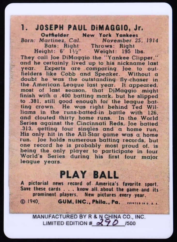 Joe DiMaggio Signed LE Signature Series Porcelain Baseball Card With Display Case (Beckett) at PristineAuction.com Joe DiMaggio Signed LE Signature Series Porcelain Baseball Card With Display Case (Beckett) at PristineAuction.com