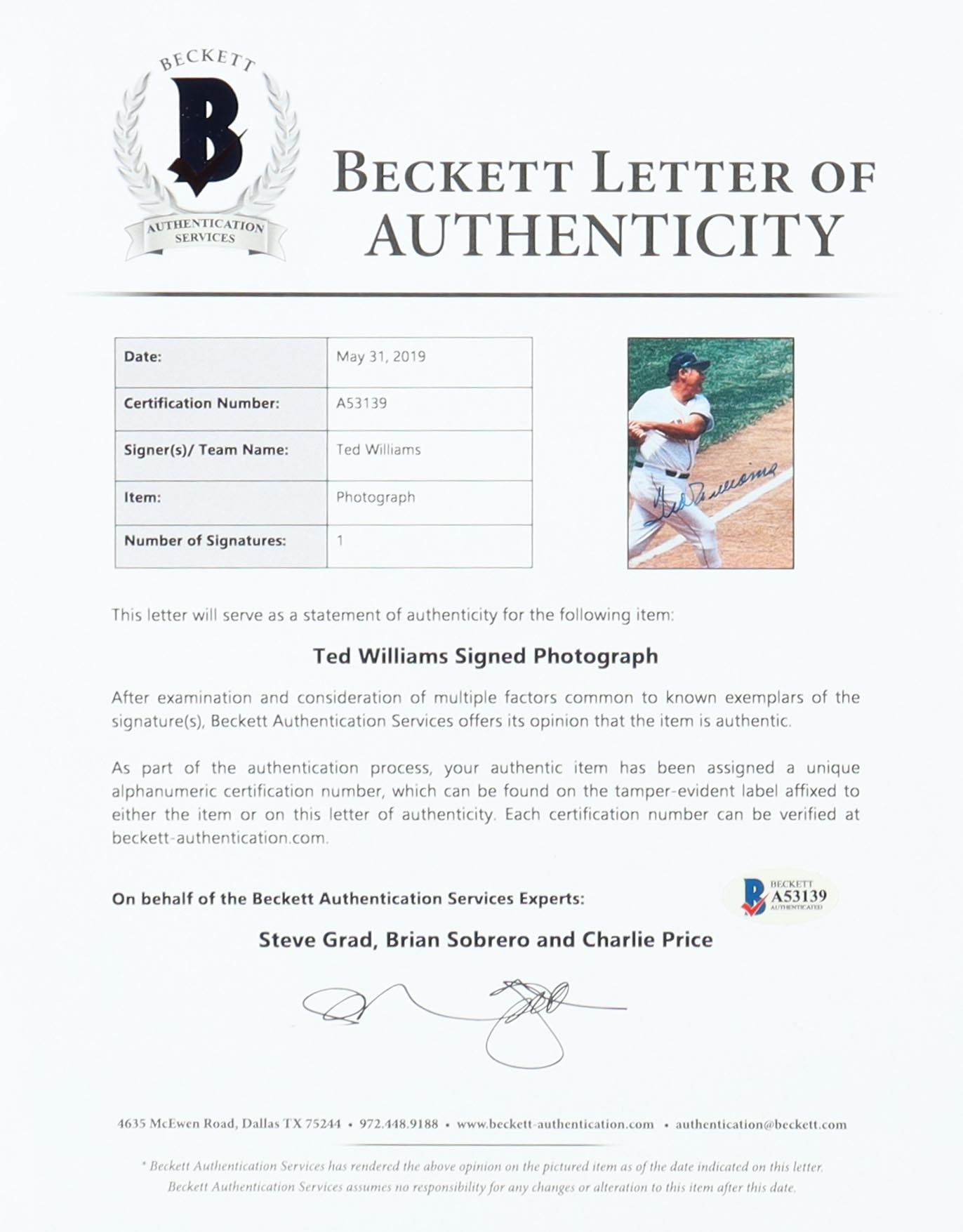 Ted Williams Signed Red Sox Custom Framed Photo Display (Beckett) at PristineAuction.com Ted Williams Signed Red Sox Custom Framed Photo Display (Beckett) at PristineAuction.com