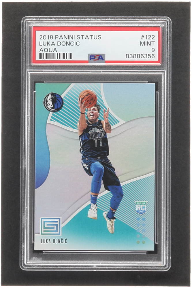 Luka Doncic 2018-19 Panini Status Aqua #122 RC (PSA 9) | Pristine 