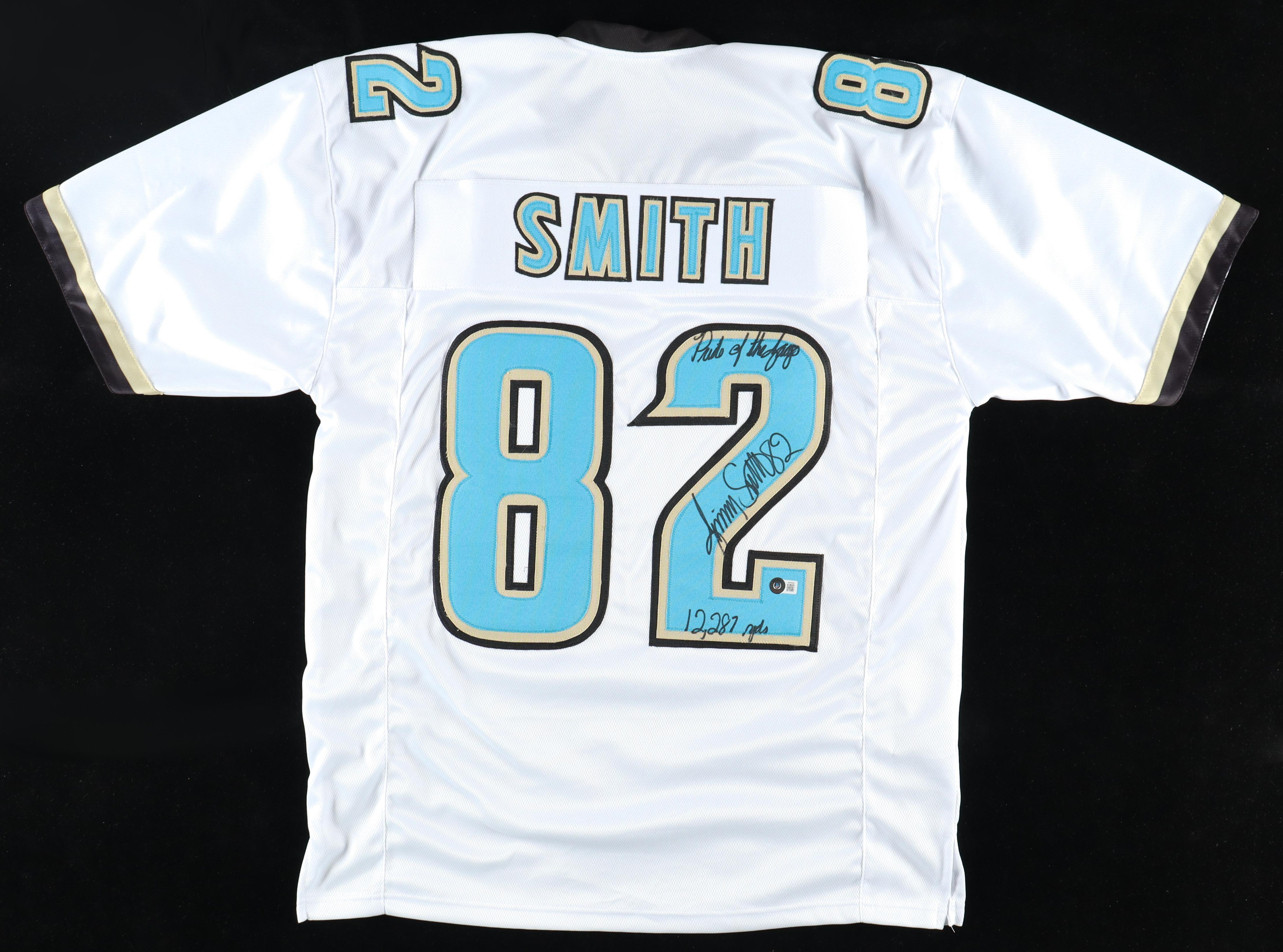 Jimmy Smith Signed Jersey Inscribed "Pride Of The Jags" & "12,287 Yds" (Beckett) at PristineAuction.com Jimmy Smith Signed Jersey Inscribed "Pride Of The Jags" & "12,287 Yds" (Beckett) at PristineAuction.com