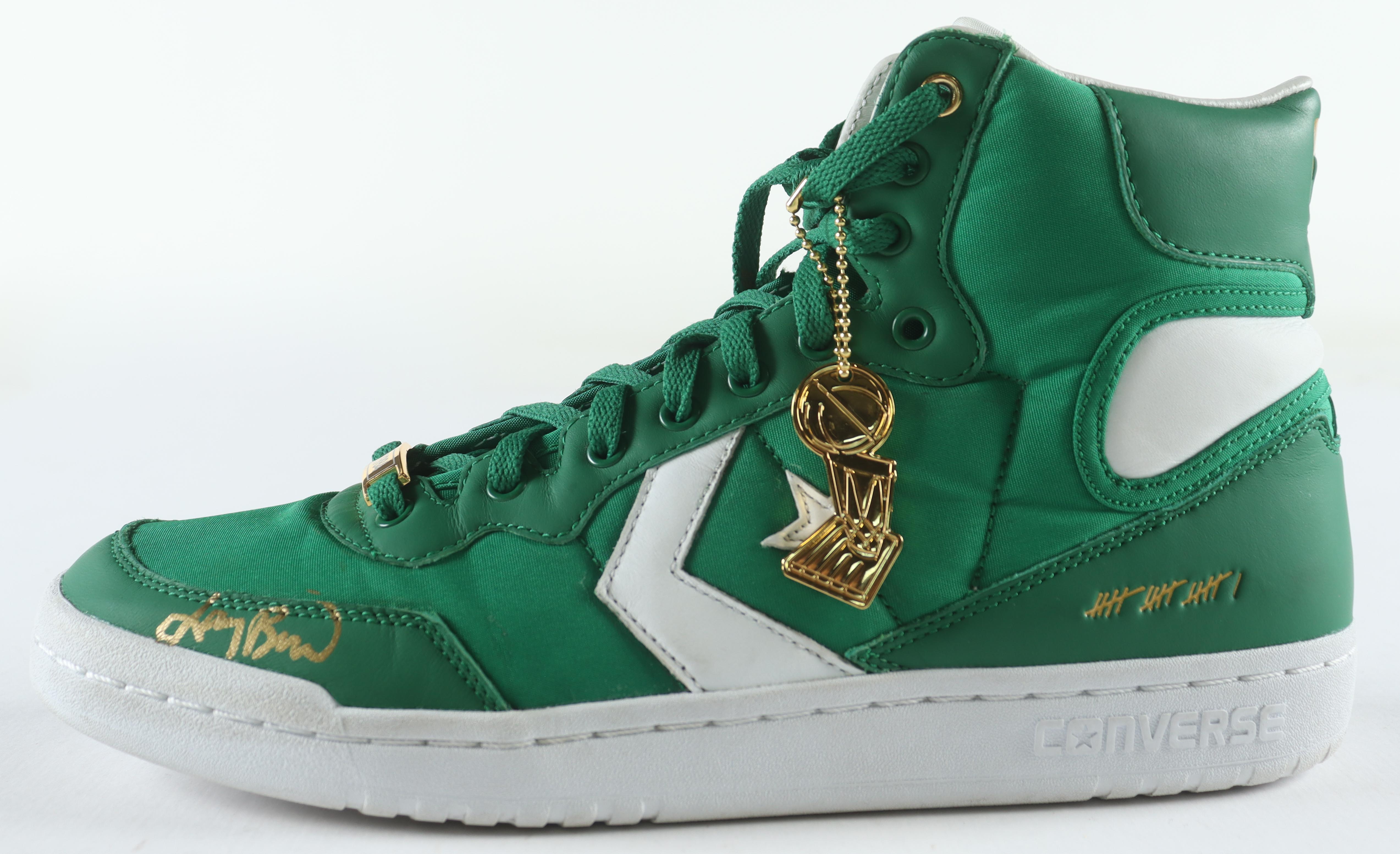 Larry Bird Signed Converse Special Edition 1984 Celtics Basketball Shoe with Wood Glass Display Case (PSA) at PristineAuction.com Larry Bird Signed Converse Special Edition 1984 Celtics Basketball Shoe with Wood Glass Display Case (PSA) at PristineAuction.com