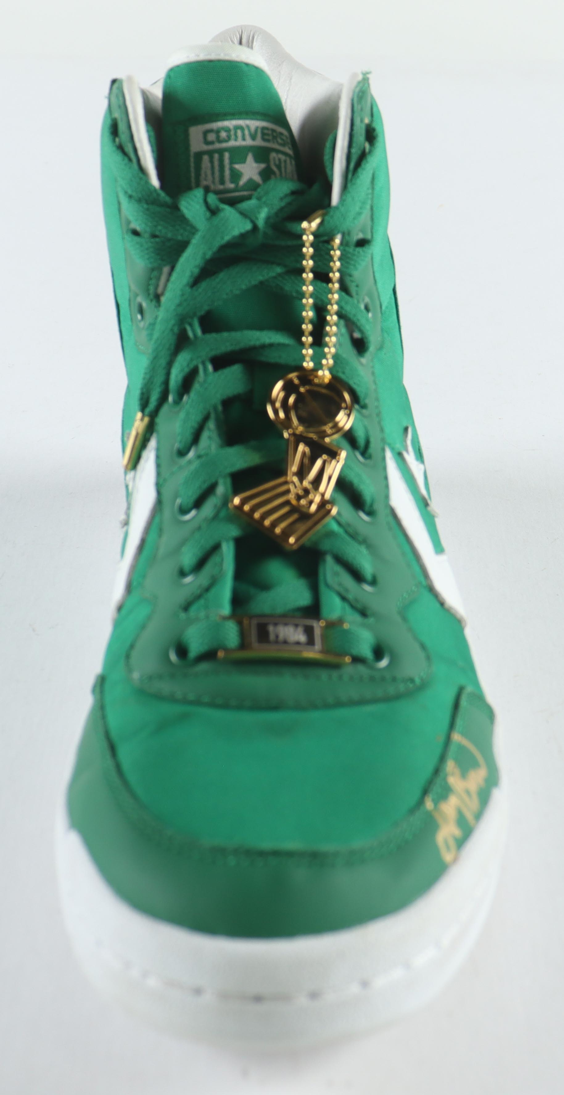 Larry Bird Signed Converse Special Edition 1984 Celtics Basketball Shoe with Wood Glass Display Case (PSA) at PristineAuction.com Larry Bird Signed Converse Special Edition 1984 Celtics Basketball Shoe with Wood Glass Display Case (PSA) at PristineAuction.com