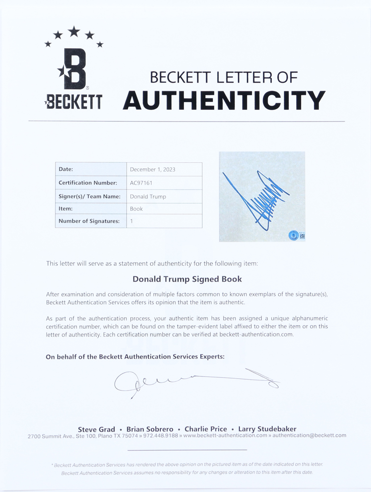 Donald Trump Signed "Trump: The Art Of The Comeback" Hardcover Book (Beckett) at PristineAuction.com Donald Trump Signed "Trump: The Art Of The Comeback" Hardcover Book (Beckett) at PristineAuction.com