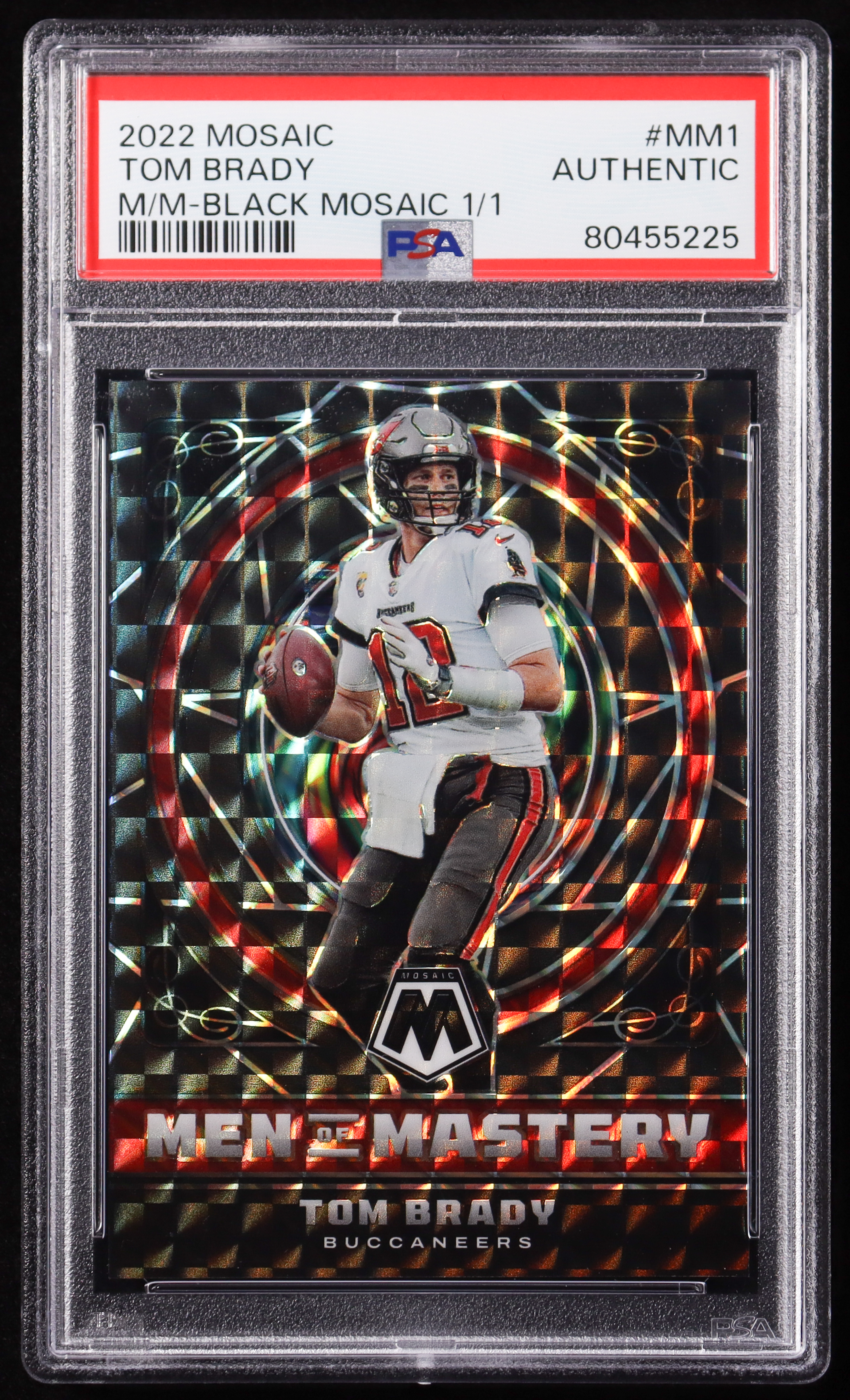 Tom Brady 2022 Panini Mosaic Men of Mastery Mosaic Black #1 #1/1 (PSA) at PristineAuction.com Tom Brady 2022 Panini Mosaic Men of Mastery Mosaic Black #1 #1/1 (PSA) at PristineAuction.com
