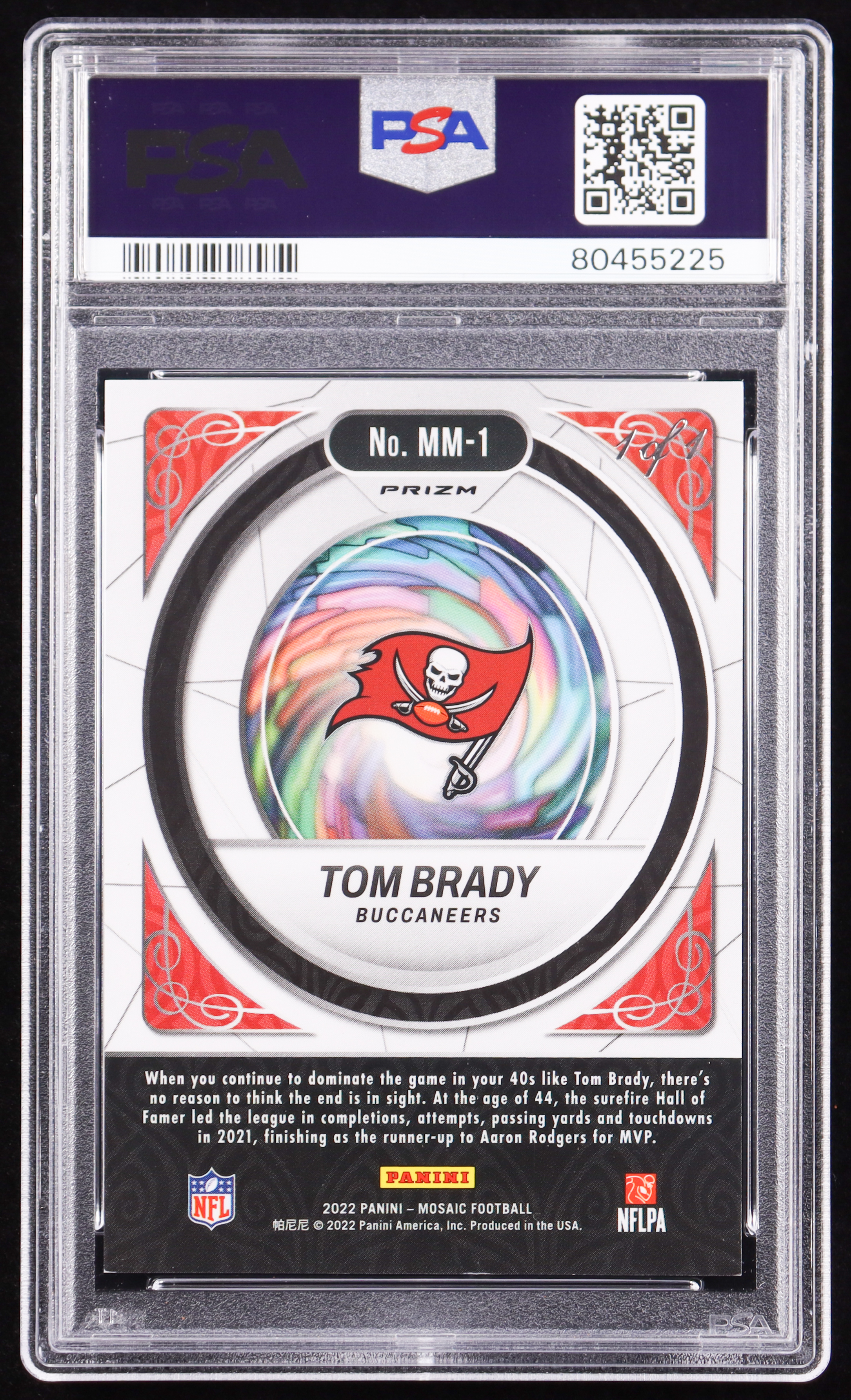 Tom Brady 2022 Panini Mosaic Men of Mastery Mosaic Black #1 #1/1 (PSA) at PristineAuction.com Tom Brady 2022 Panini Mosaic Men of Mastery Mosaic Black #1 #1/1 (PSA) at PristineAuction.com