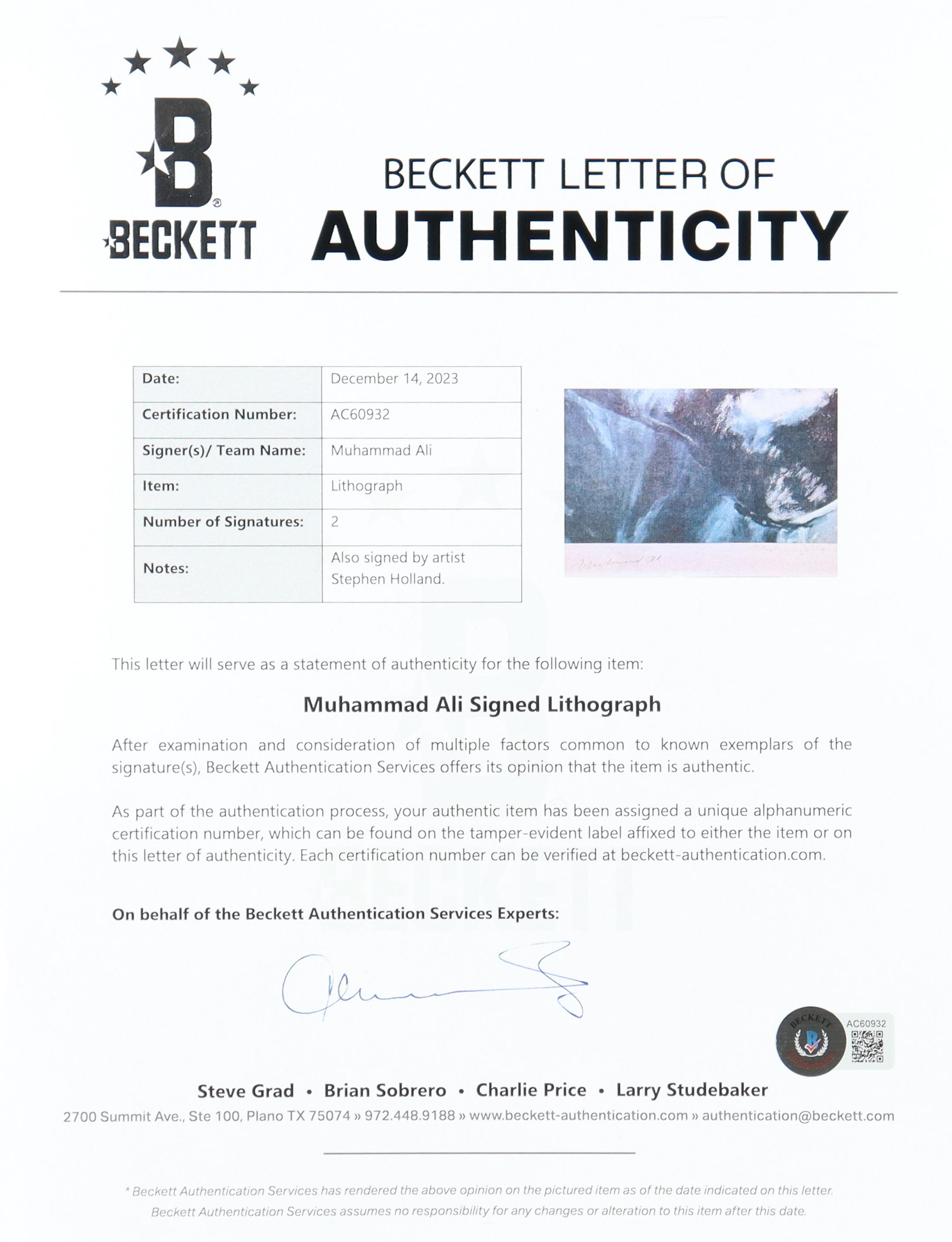 Muhammad Ali Signed Custom Framed Stephen Holland Lithograph (Beckett) at PristineAuction.com Muhammad Ali Signed Custom Framed Stephen Holland Lithograph (Beckett) at PristineAuction.com