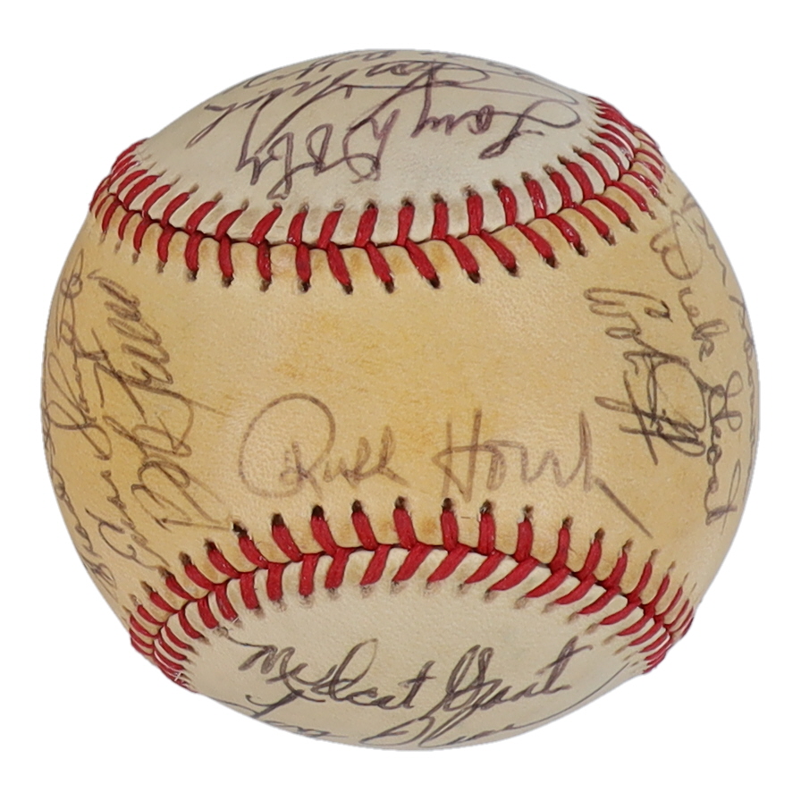 MLB Hall of Fame OAL Baseball Signed by (22) with Billy Herman, Tony Oliva, Larry Doby, Enos Slaughter (Beckett) at PristineAuction.com MLB Hall of Fame OAL Baseball Signed by (22) with Billy Herman, Tony Oliva, Larry Doby, Enos Slaughter (Beckett) at PristineAuction.com