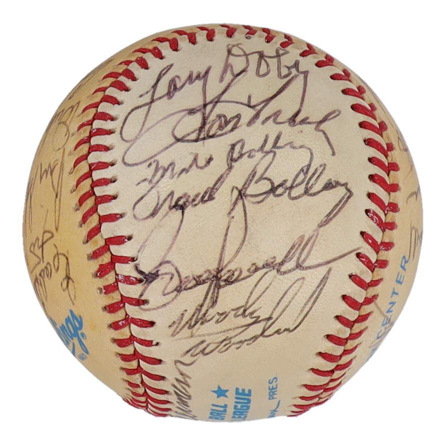 MLB Hall of Fame OAL Baseball Signed by (22) with Billy Herman, Tony Oliva, Larry Doby, Enos Slaughter (Beckett) at PristineAuction.com MLB Hall of Fame OAL Baseball Signed by (22) with Billy Herman, Tony Oliva, Larry Doby, Enos Slaughter (Beckett) at PristineAuction.com