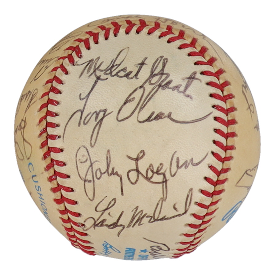 MLB Hall of Fame OAL Baseball Signed by (22) with Billy Herman, Tony Oliva, Larry Doby, Enos Slaughter (Beckett) at PristineAuction.com MLB Hall of Fame OAL Baseball Signed by (22) with Billy Herman, Tony Oliva, Larry Doby, Enos Slaughter (Beckett) at PristineAuction.com