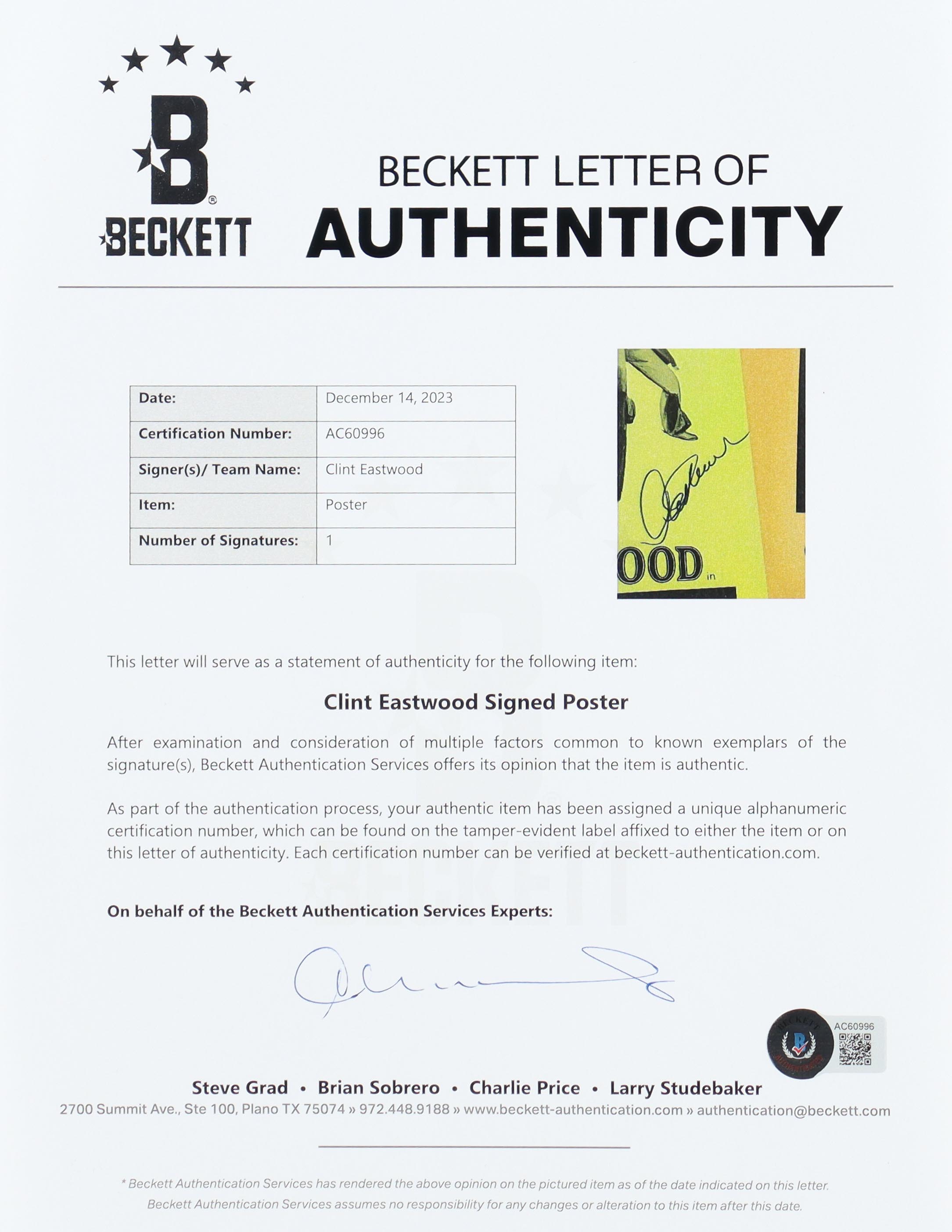 Clint Eastwood Signed "The Good, The Bad & The Ugly/Hang Em High" Original Vintage Dual Bill Movie 27x40 Poster (Beckett) at PristineAuction.com Clint Eastwood Signed "The Good, The Bad & The Ugly/Hang Em High" Original Vintage Dual Bill Movie 27x40 Poster (Beckett) at PristineAuction.com