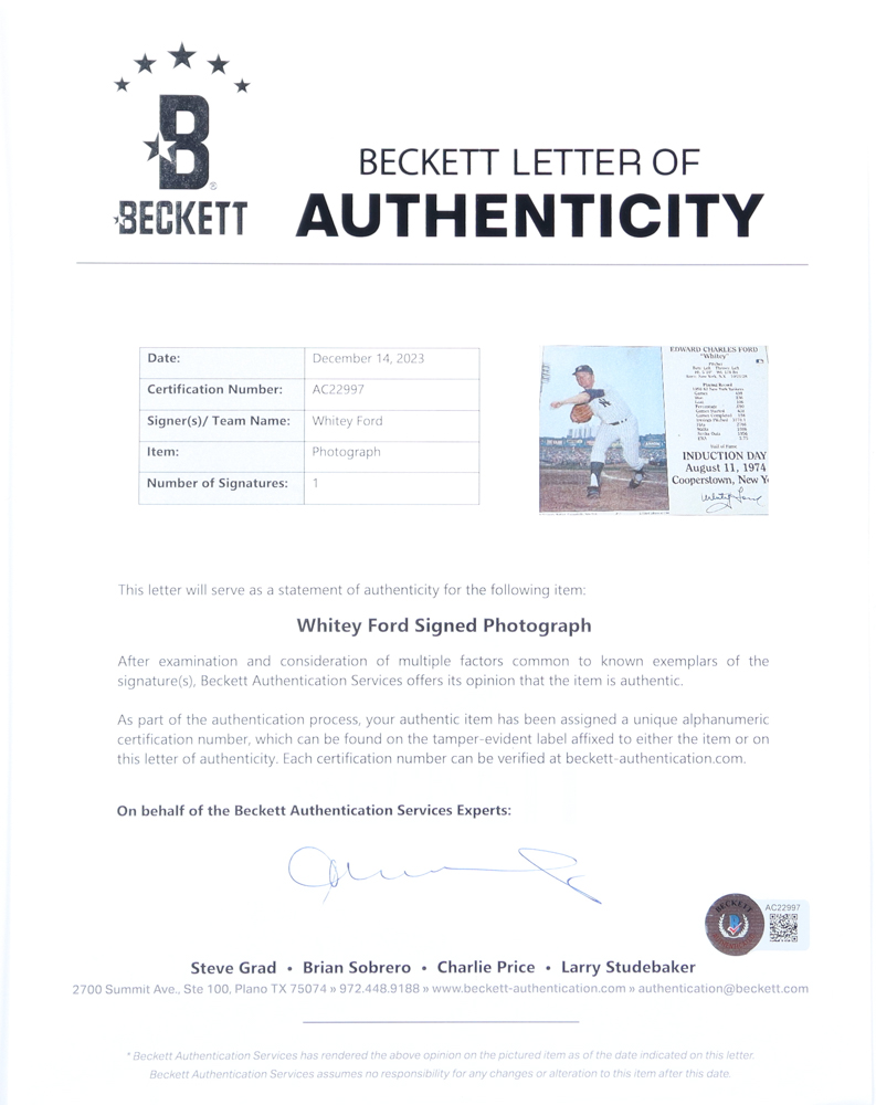 Whitey Ford Signed Yankees Custom Photo Plaque Display (Beckett) at PristineAuction.com Whitey Ford Signed Yankees Custom Photo Plaque Display (Beckett) at PristineAuction.com