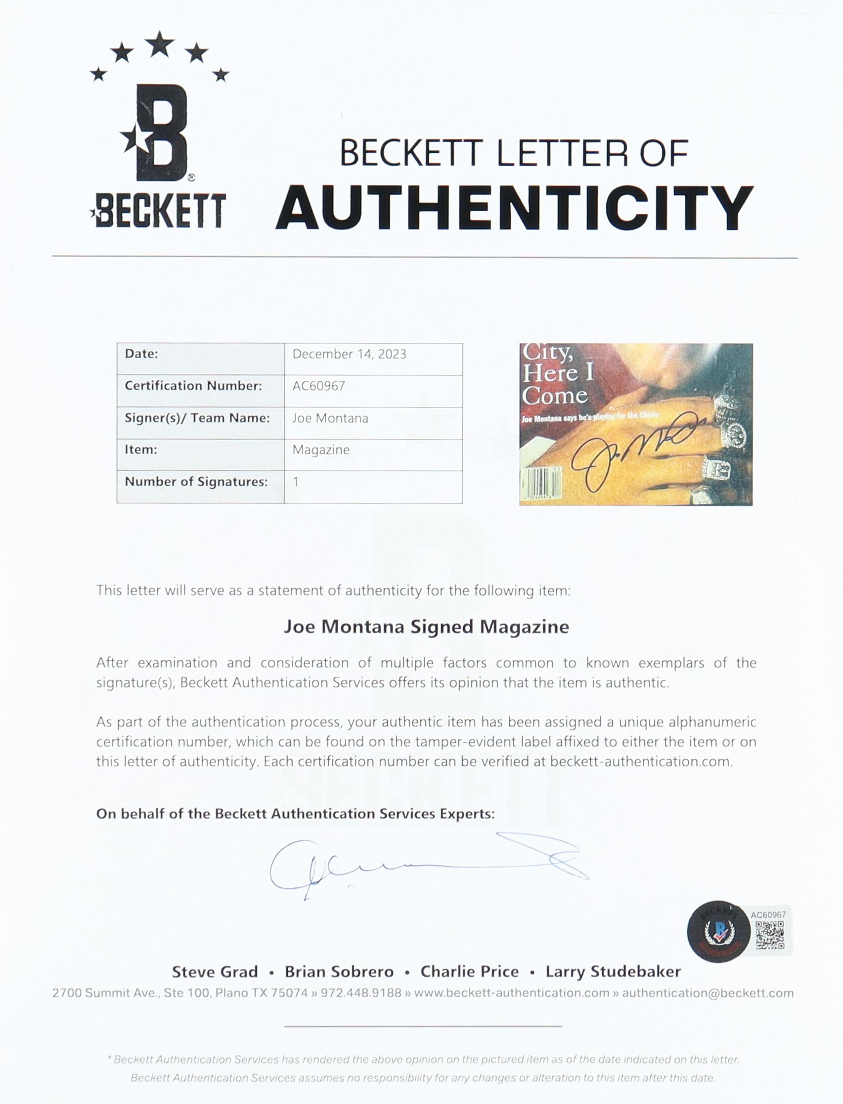 Joe Montana Signed 1993 "Sports Illustrated" Custom Framed Magazine (Beckett) at PristineAuction.com Joe Montana Signed 1993 "Sports Illustrated" Custom Framed Magazine (Beckett) at PristineAuction.com