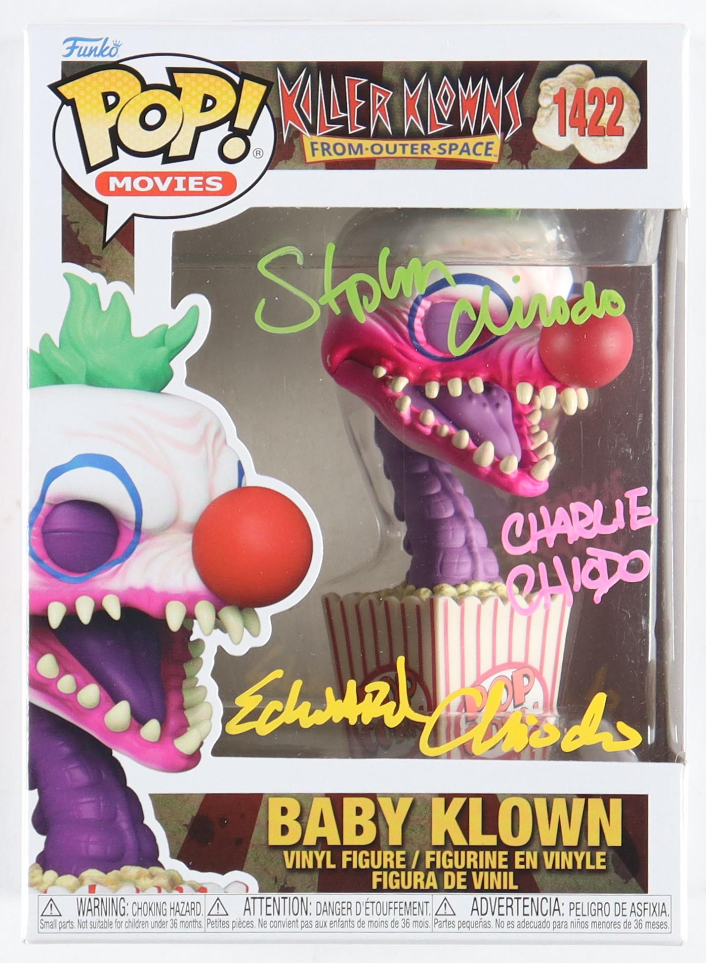 Stephen Chiodo, Charlie Chiodo & Edward Chiodo Signed "Killer Klowns from Outer Space" Baby Klown #1422 Jumbo Funko Pop! Vinyl Figure (JSA) at PristineAuction.com Stephen Chiodo, Charlie Chiodo & Edward Chiodo Signed "Killer Klowns from Outer Space" Baby Klown #1422 Jumbo Funko Pop! Vinyl Figure (JSA) at PristineAuction.com