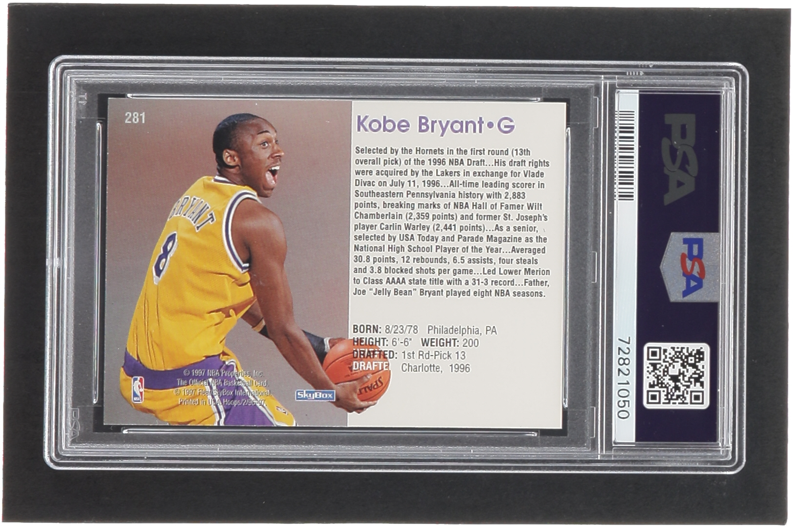 Kobe Bryant 1996-97 Hoops #281 RC (PSA 9) at PristineAuction.com Kobe Bryant 1996-97 Hoops #281 RC (PSA 9) at PristineAuction.com