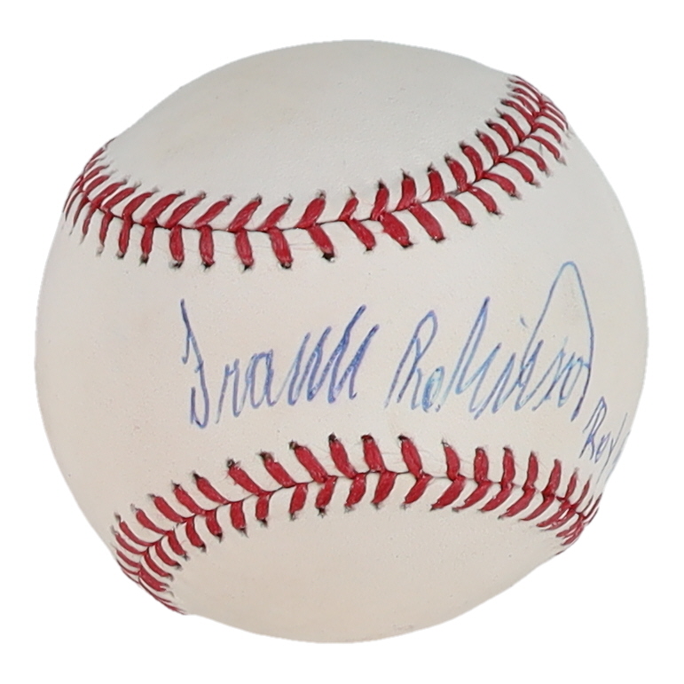 Frank Robinson Signed OML Baseball Inscribed "ROY 56" (Fanatics & Steiner) at PristineAuction.com Frank Robinson Signed OML Baseball Inscribed "ROY 56" (Fanatics & Steiner) at PristineAuction.com