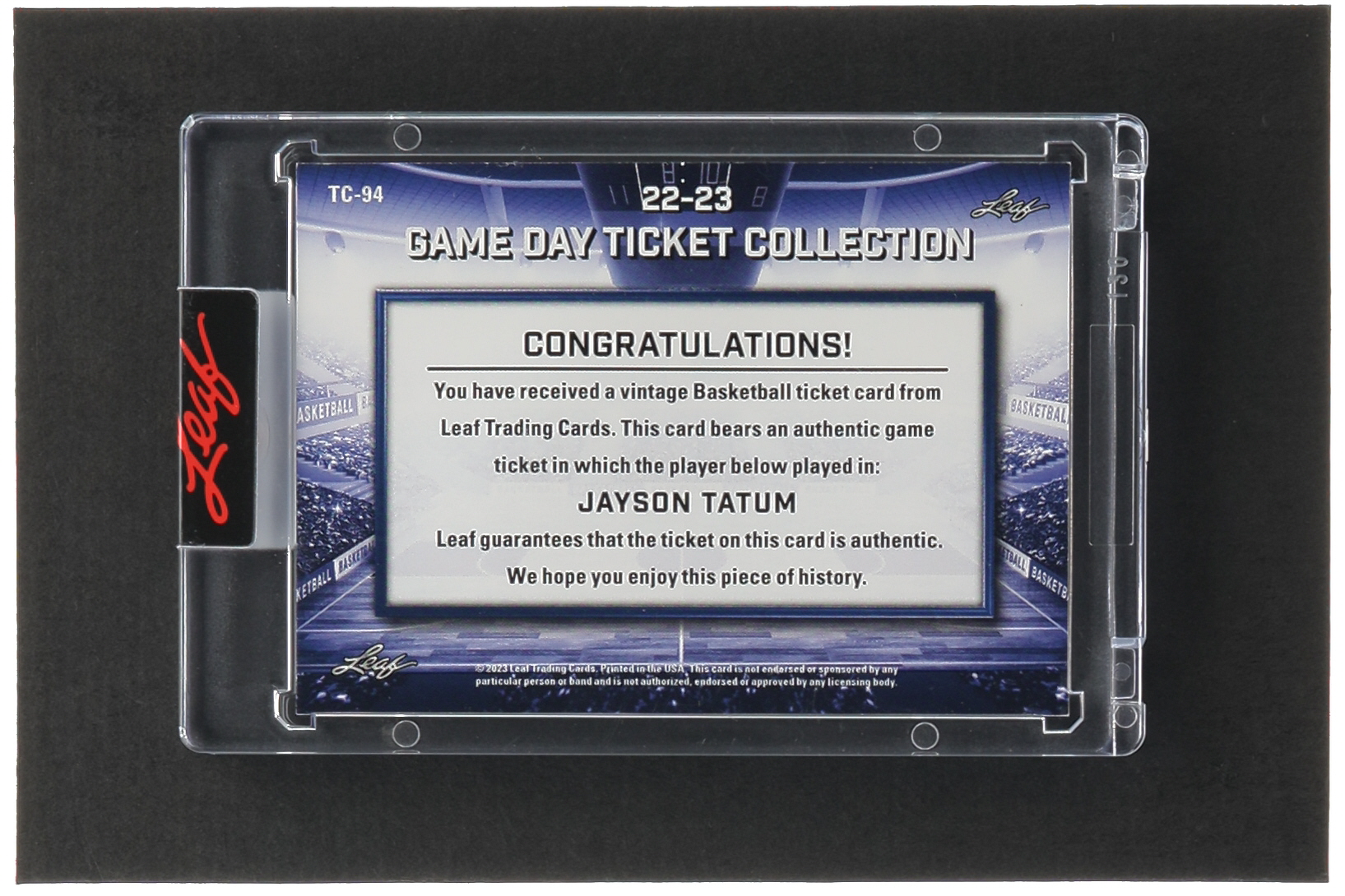 Jayson Tatum 2022 Leaf Game Day Ticket Collection #TC94 at PristineAuction.com Jayson Tatum 2022 Leaf Game Day Ticket Collection #TC94 at PristineAuction.com