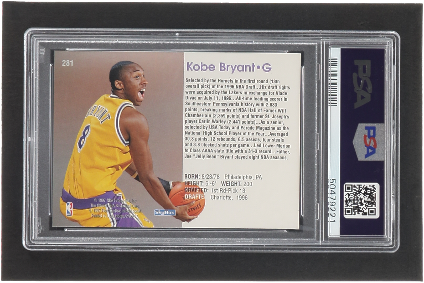 Kobe Bryant 1996-97 Hoops #281 RC (PSA 9) at PristineAuction.com Kobe Bryant 1996-97 Hoops #281 RC (PSA 9) at PristineAuction.com