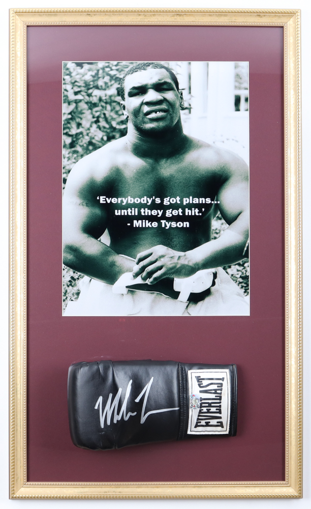 Mike Tyson Signed Custom Framed Everlast Boxing Glove with Poster Print (Tyson) at PristineAuction.com Mike Tyson Signed Custom Framed Everlast Boxing Glove with Poster Print (Tyson) at PristineAuction.com